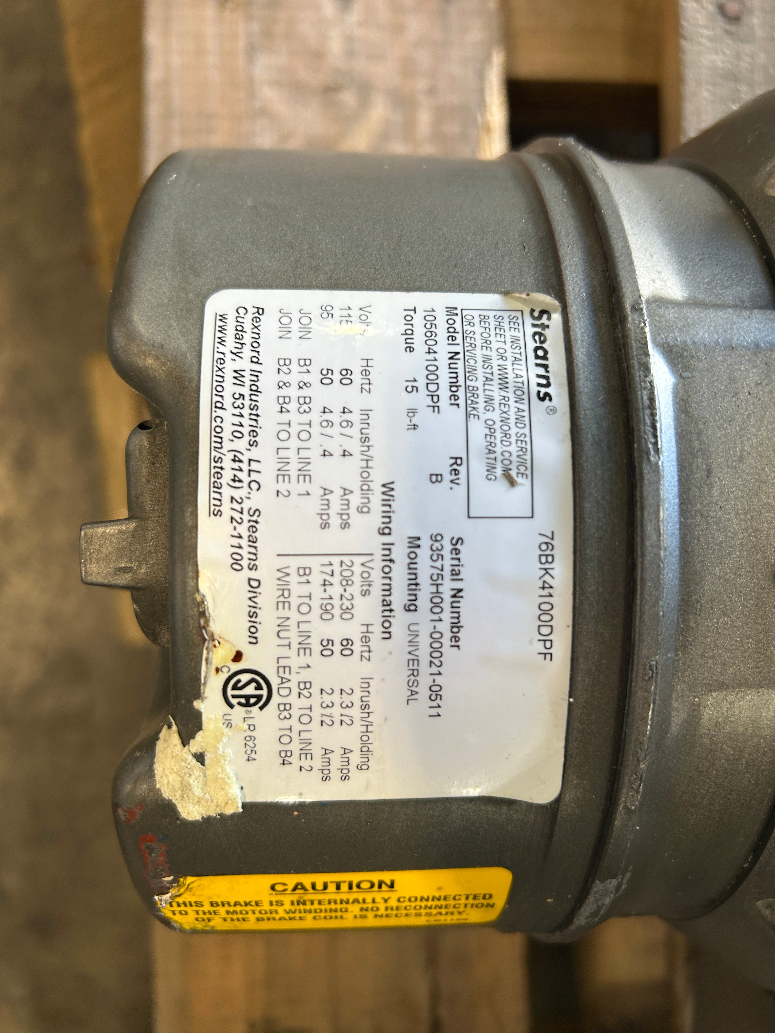 Baldor Reliance BM3611T Motor 3HP with Stearns 76BK4100DPF Brake 105604100DPF