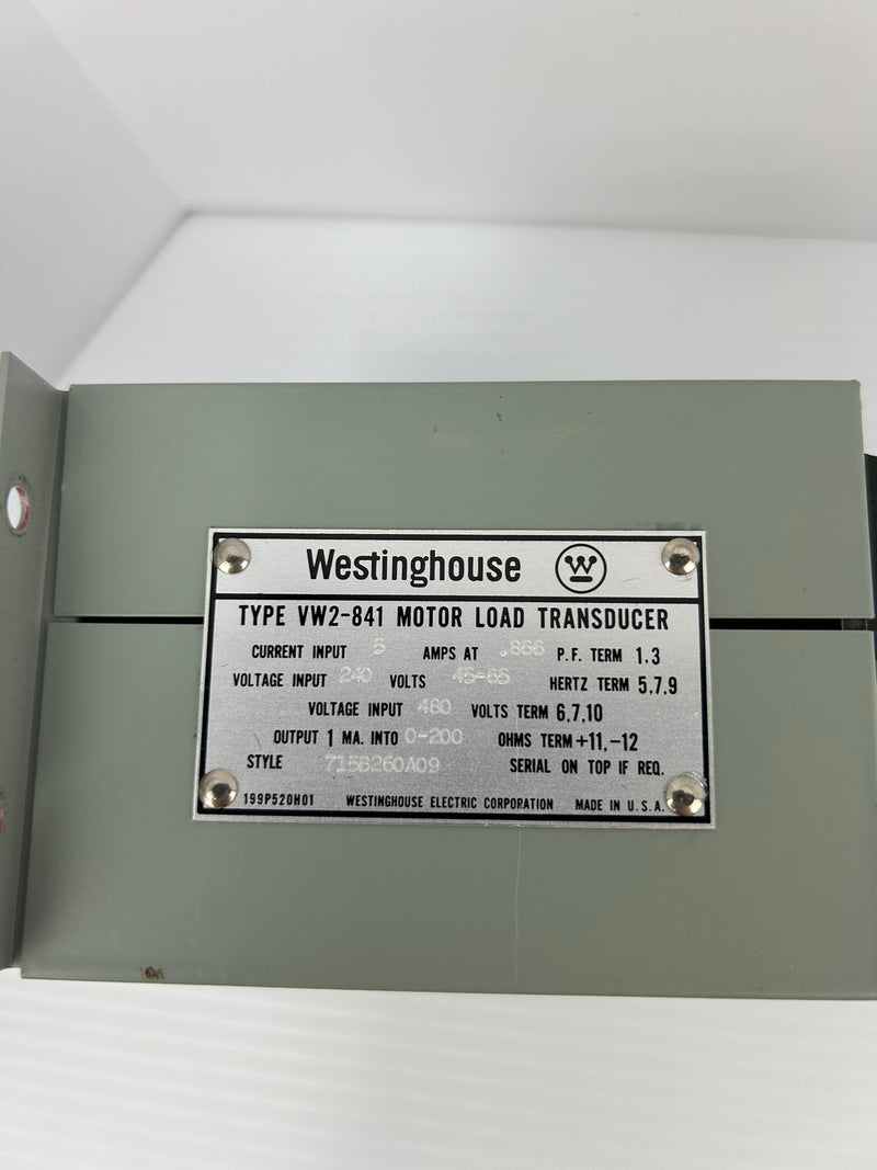 Westinghouse VW2-841 Motor Load Transducer 715B260A09 0-200Ω 240V 5A 45-65Hz