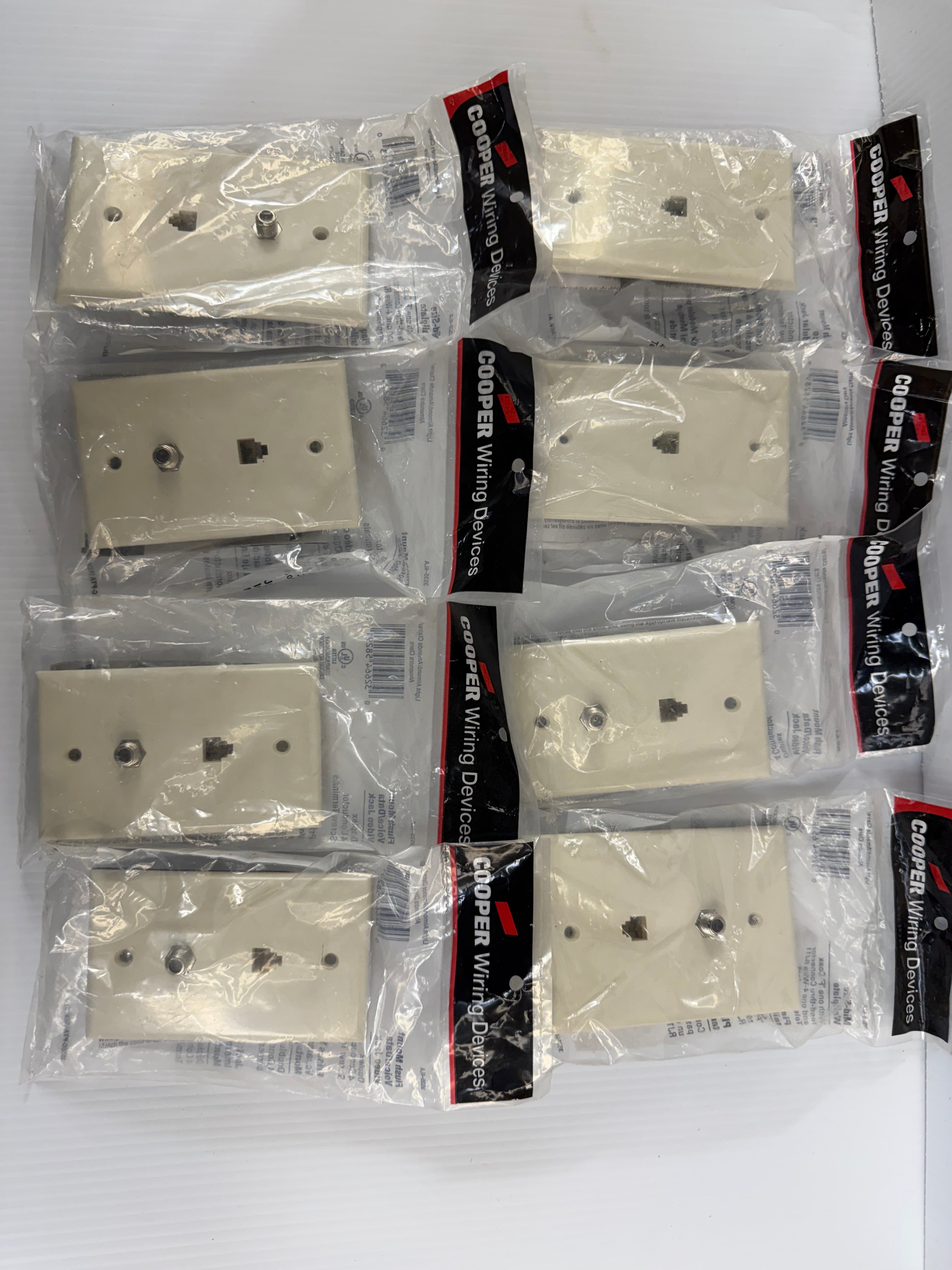 Lot of 8 Cooper Wiring 3535-4LA Flush Mount Voice/Data Video Jack Light Almond