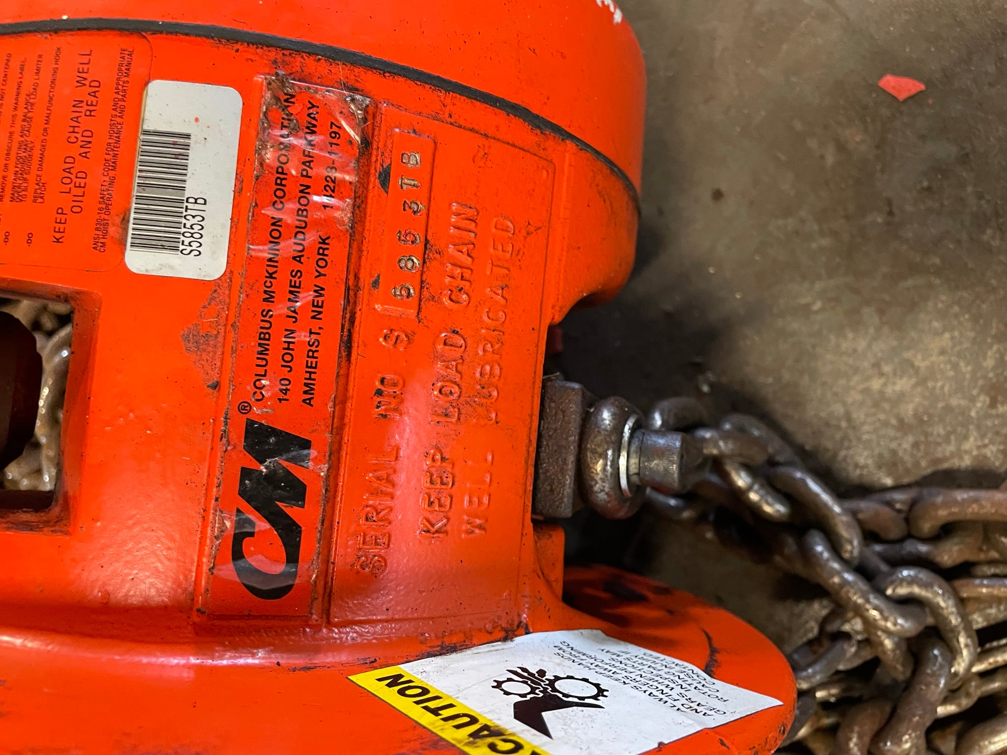 CM Cyclone 2 Ton Manual Chain Fall Hoist with Load Limiter S5853TB