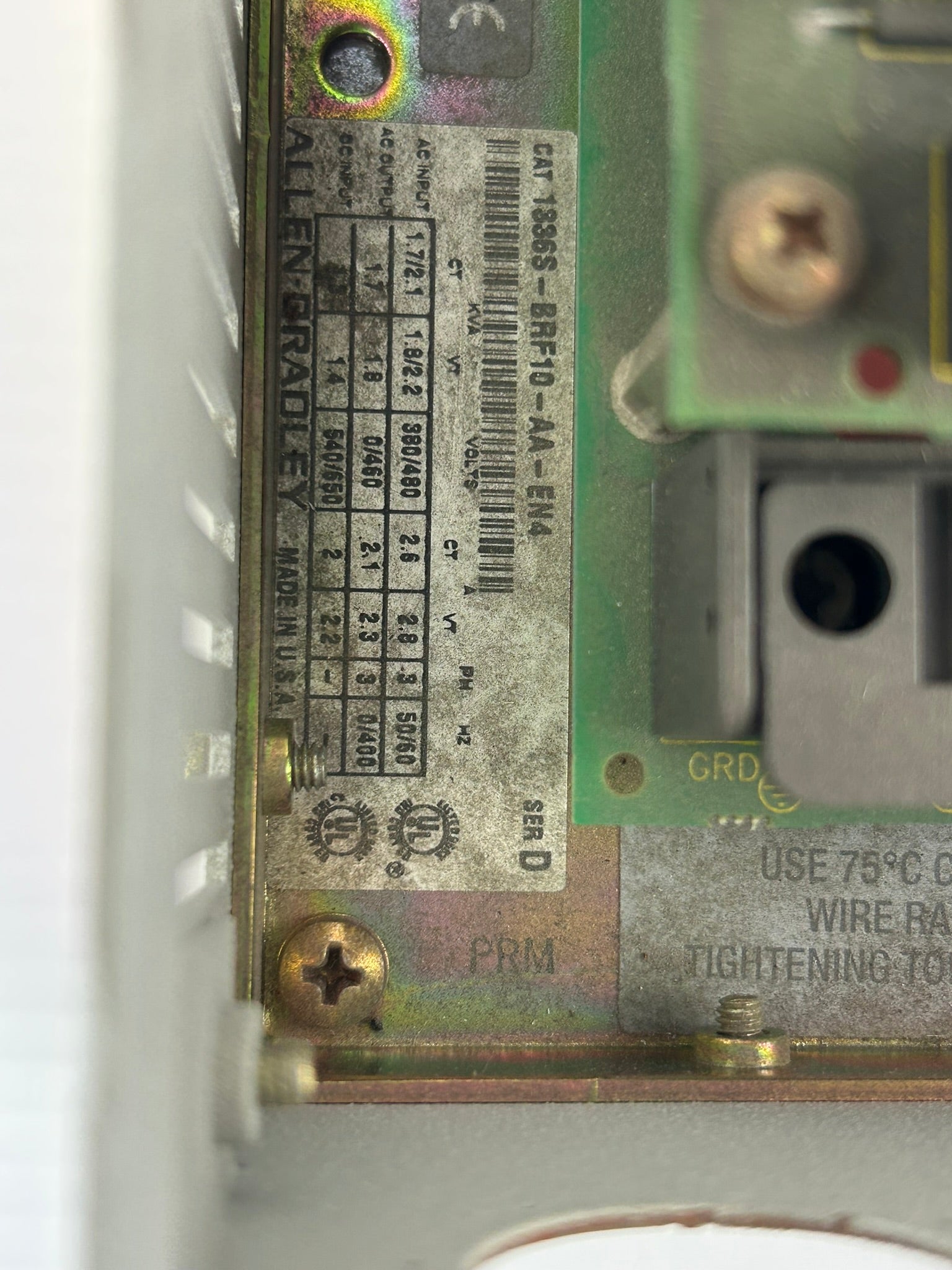 Allen Bradley 1336S-BRF10-AA-EN4 Sensorless Vector Drive Series D - No Top