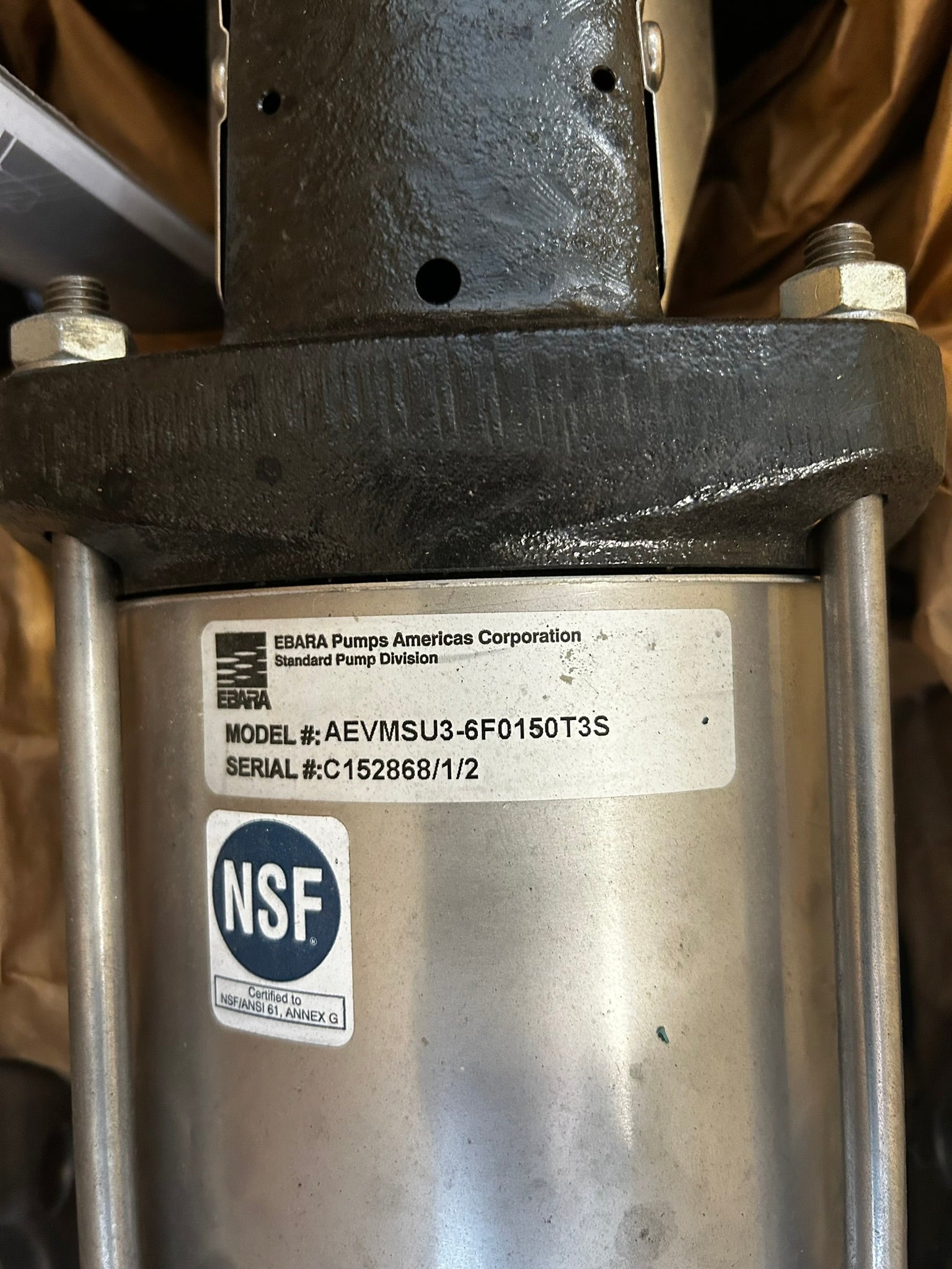 Ebara Vertical Booster Pump AEVMSU3-6F0150T3S & Weg 00156ET3E56CFL-S Motor 1.5HP