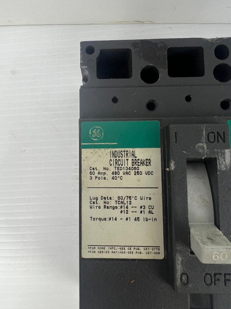 General Electric TED134060 Industrial Circuit Breaker 60A 480V 3P 50/60Hz