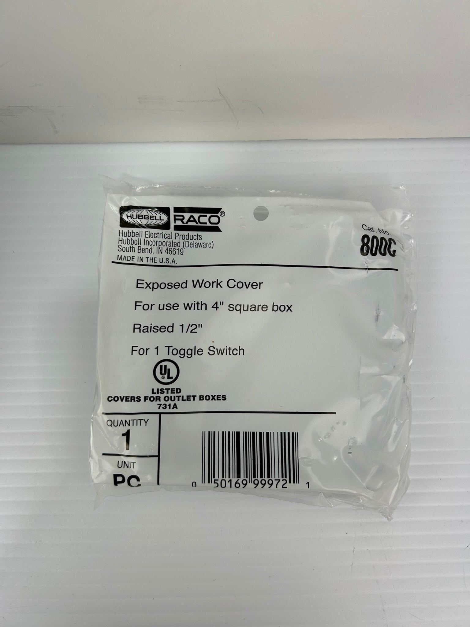 Raco Hubbell 800C Square Cover One Toggle Switch Plate 4" x 1/2" - Box of 10