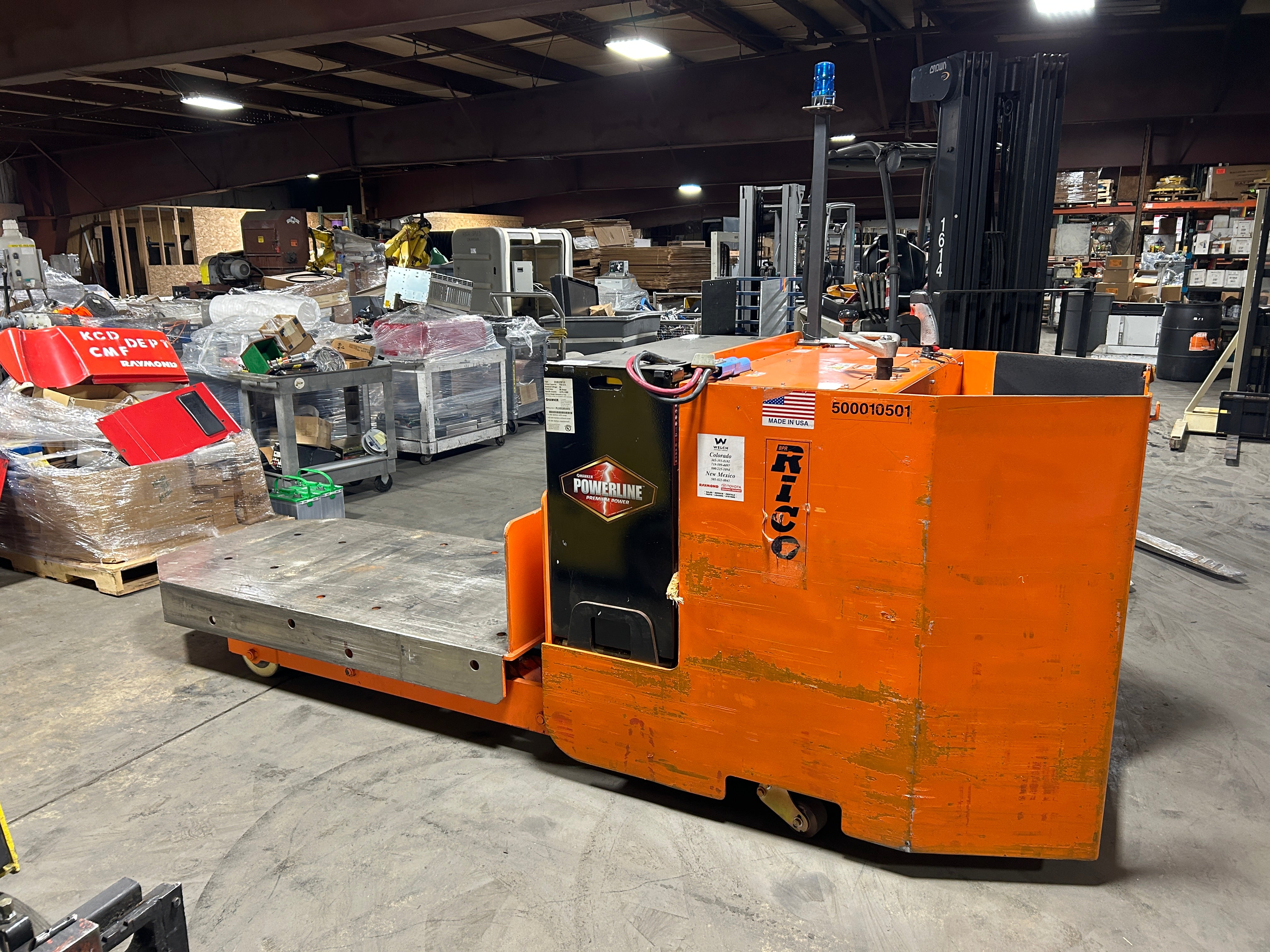 Rico PLR-100 Platform Lift Truck Stand-Up Electric 10,000 Lb 2587 Hrs 36V Type E