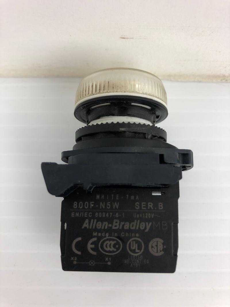 Allen-Bradley 800F-N5W Clear Pilot Light Ser. B 120V