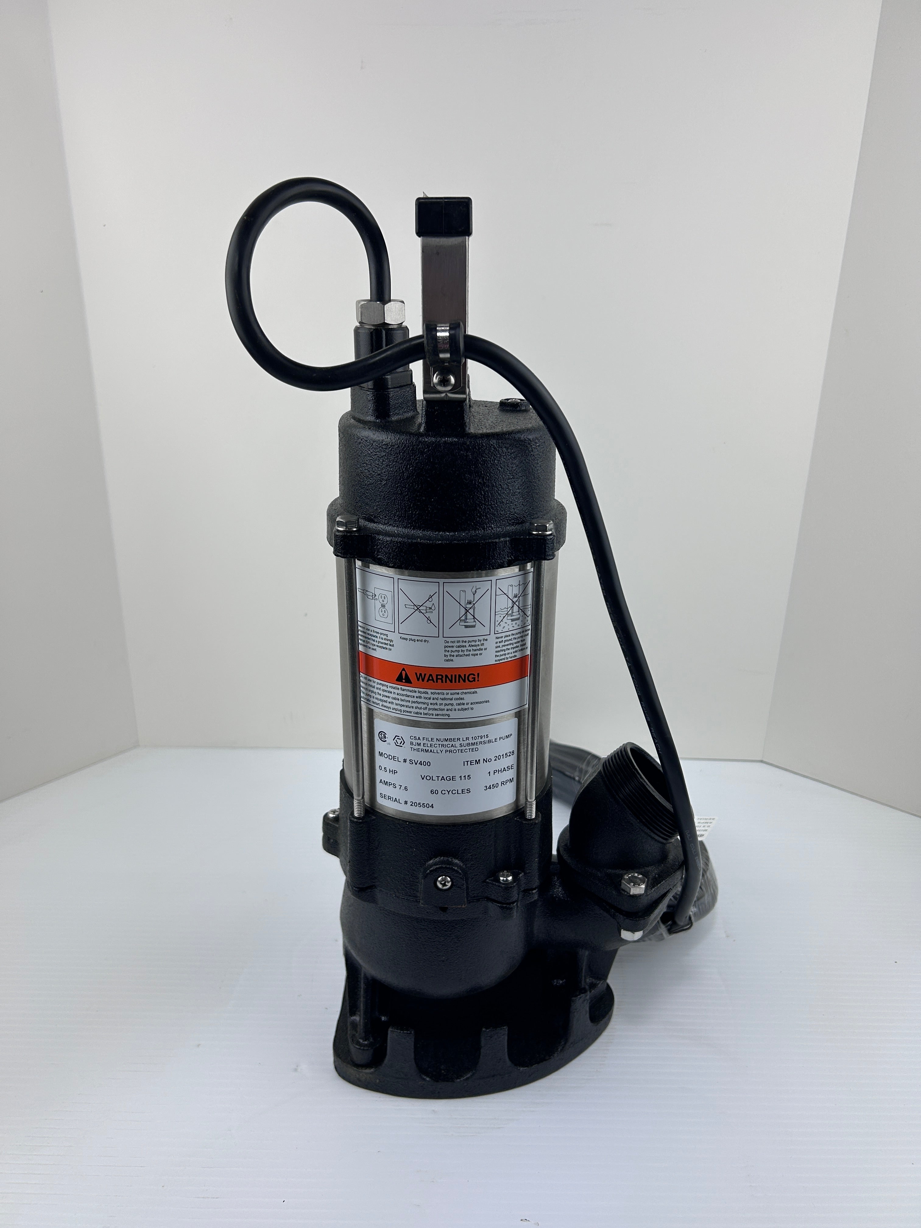 BJM Electrical Submersible Pump SV400 0.5HP 115V 1PH 7.6A 60CYC 3450 RPM 201528