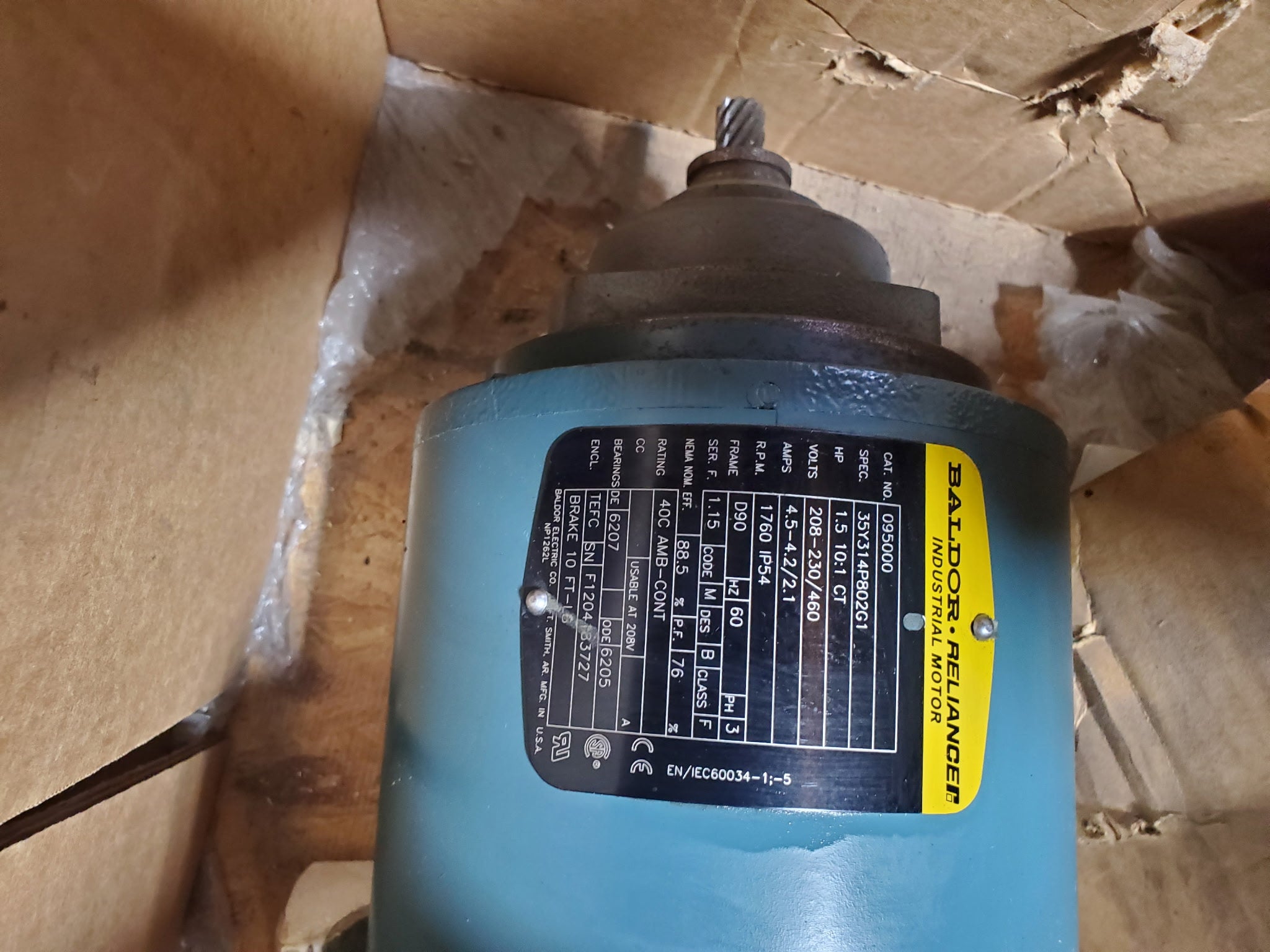 Baldor Reliance 095000 1.5HP 3PH Industrial Electric Motor 208-230/460V 1760RPM