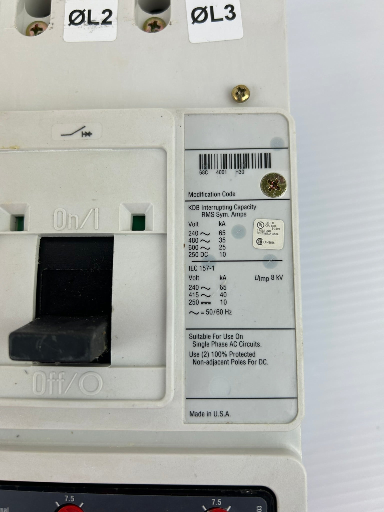 Cutler-Hammer KDB3300W Industrial Circuit Breaker KDB35K 3 Pole 300 Amps 600 VAC