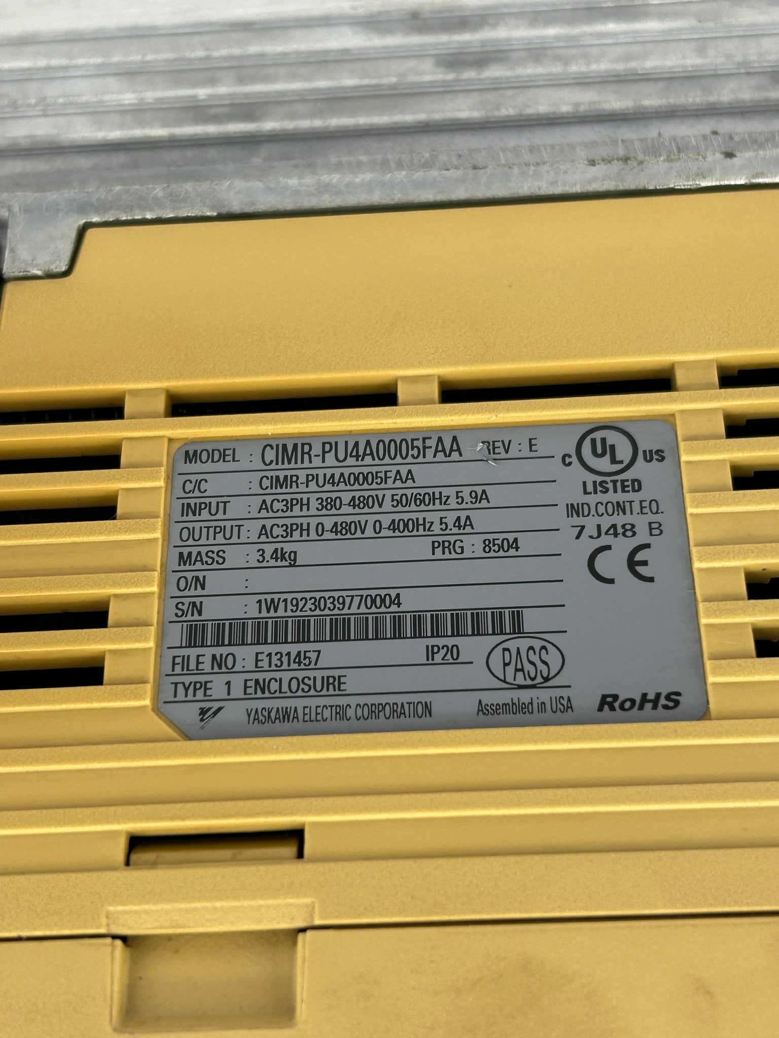Yaskawa Electric CIMR-PU4A0005FAA AC Industrial Drive Rev E P1000