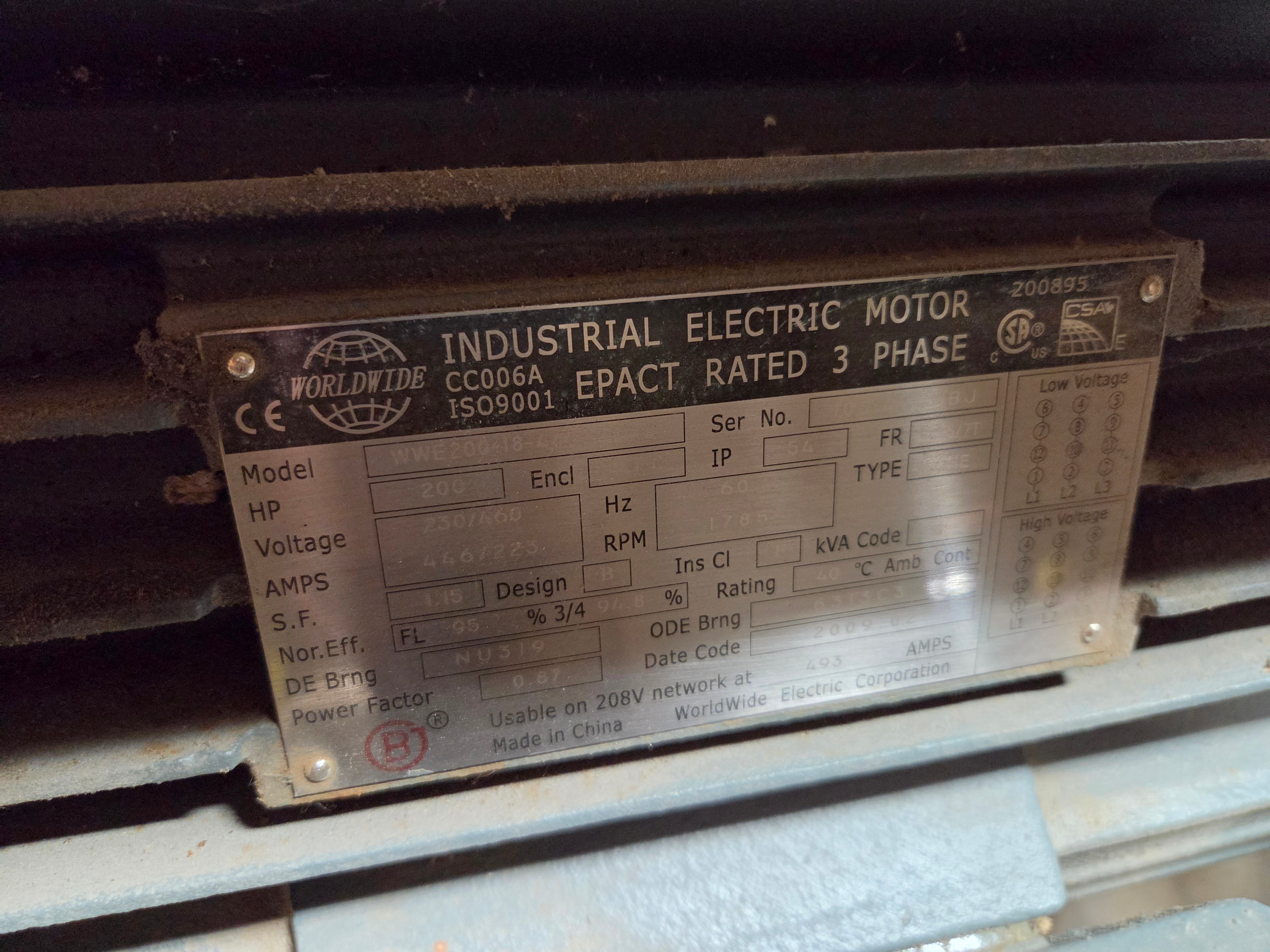 WorldWide Electric WWE200-18-445/7T 200HP 1785RPM 230/460V 445/7T 3PH TEFC Motor