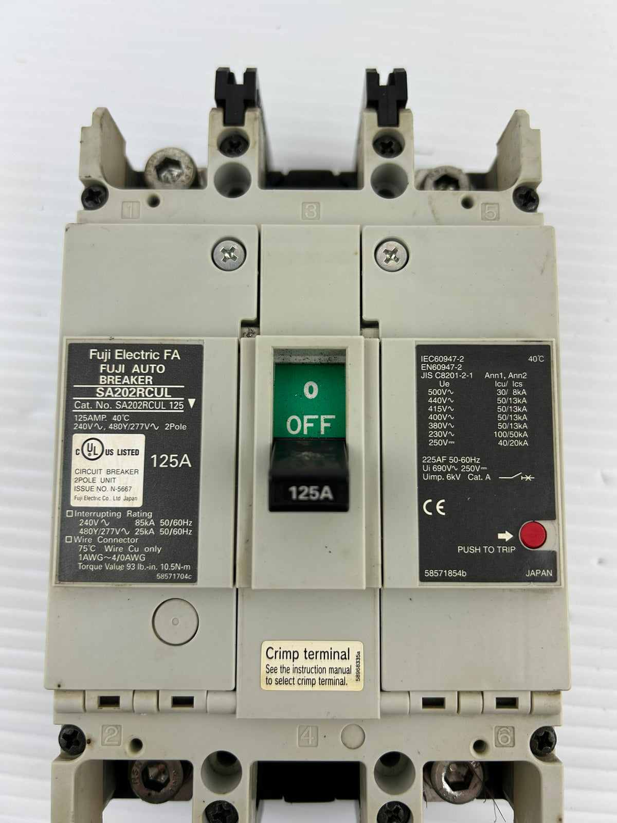Fuji Electric SA202RCUL 125 Auto Circuit Breaker 125A 2 Pole