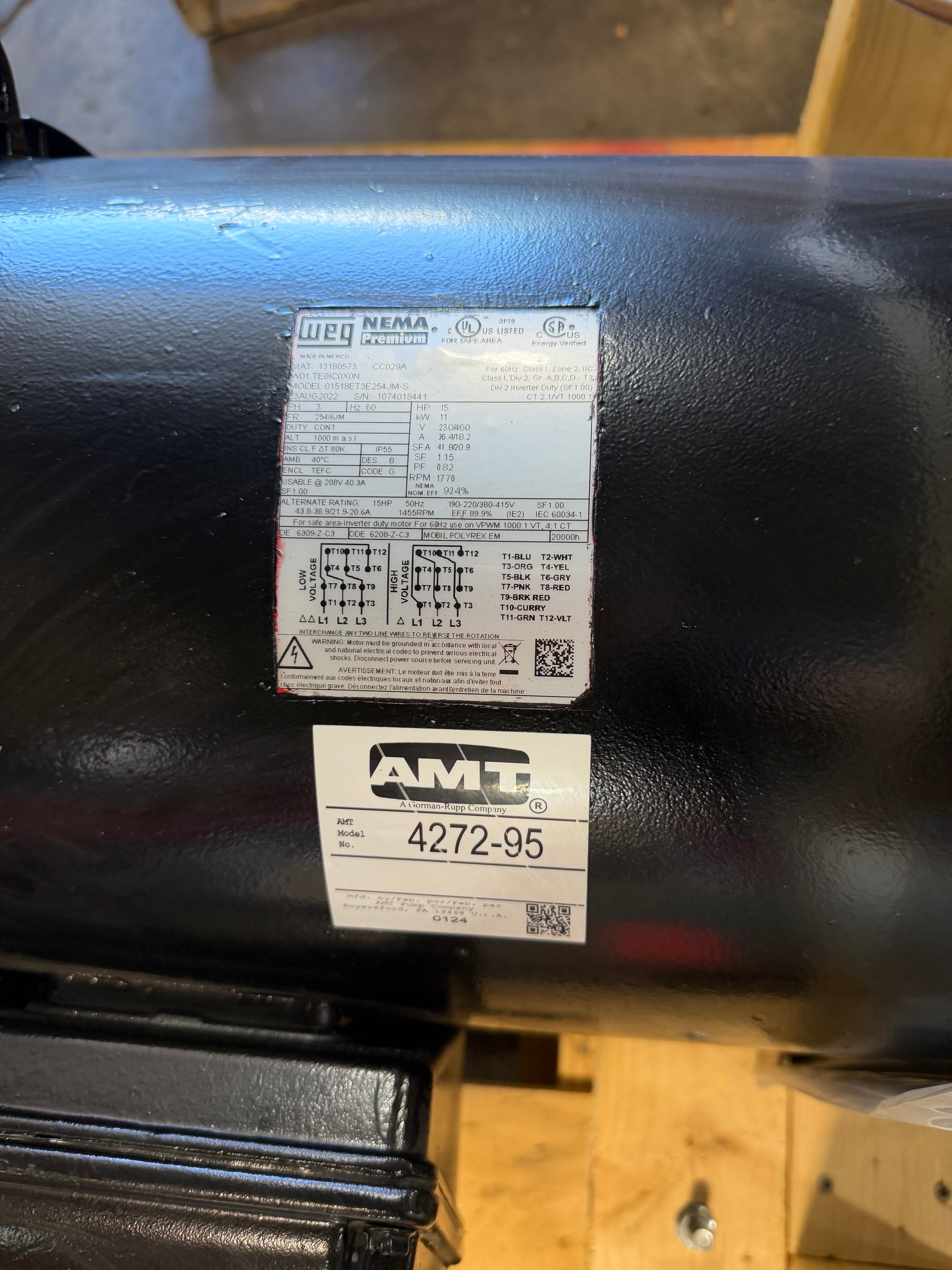 AMT 4272-95 Centrifugal Pump w/ WEG 15 HP Motor 230/460V 3PH 1770 RPM NEW