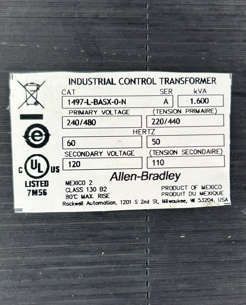 Allen-Bradley 1497-L-BASX-0-N Industrial Control Transformer Series A 1.600kVA