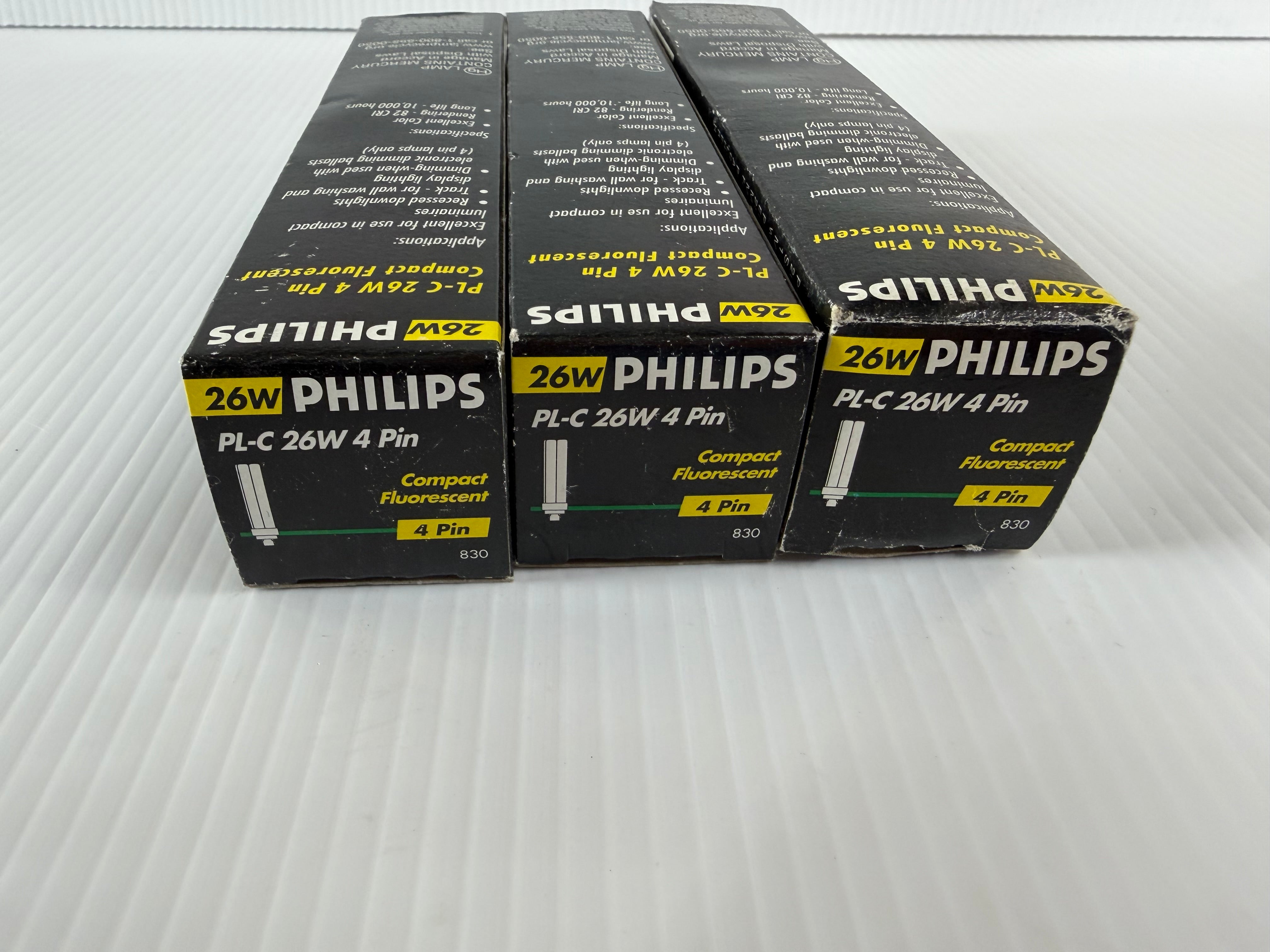 Lot of 3 Philips Compact Fluorescent 830 PL-C 26W 4 Pin