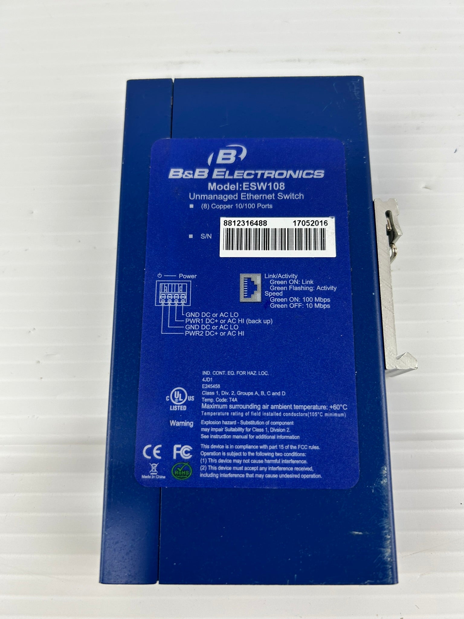 B&B Electronics ESW108 8-Port 10/100 Unmanaged Ethernet Switch