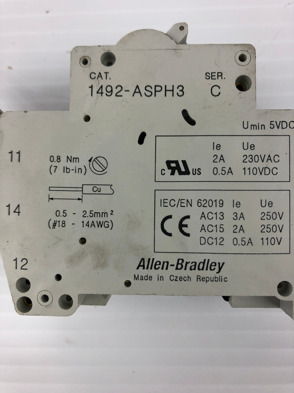 AllenBradley 1492SP1B020 Circuit Breaker 2A with 1492ASPH3 Auxiliary