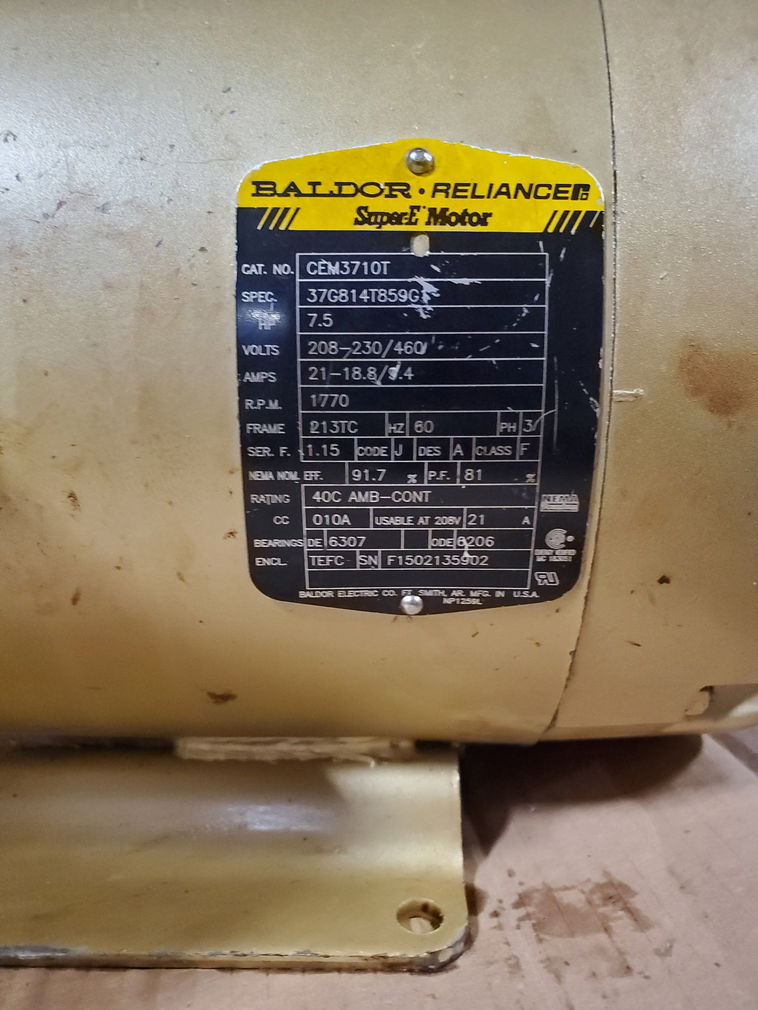 Baldor Reliance CEM3710T Super-E 7.5HP 3PH Electric Motor 208-230/460V