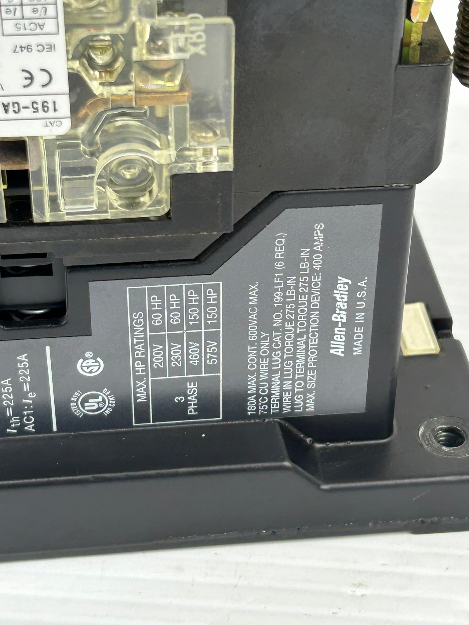 Allen Bradley 100-B180N*3 Series B 3 Pole Contactor 195-GA11 195-GA10 Series A