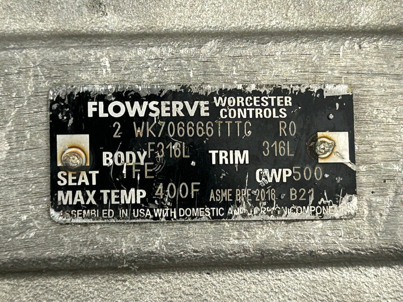 Flowserve Worcester Controls 2 WK706666TTTC R0 Ball Valve 400°F F316L 316L TFE