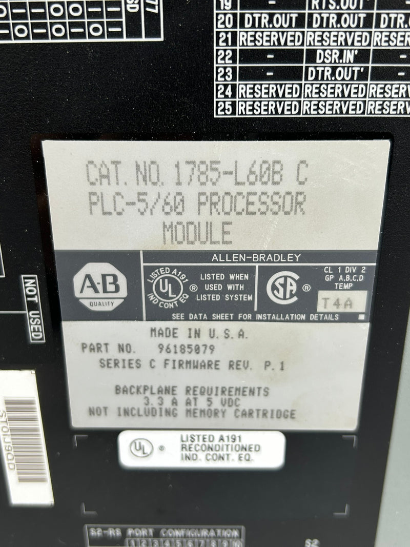 Allen-Bradley 1785-L60B PLC-5/60 Processor Module Series C Rev P.1