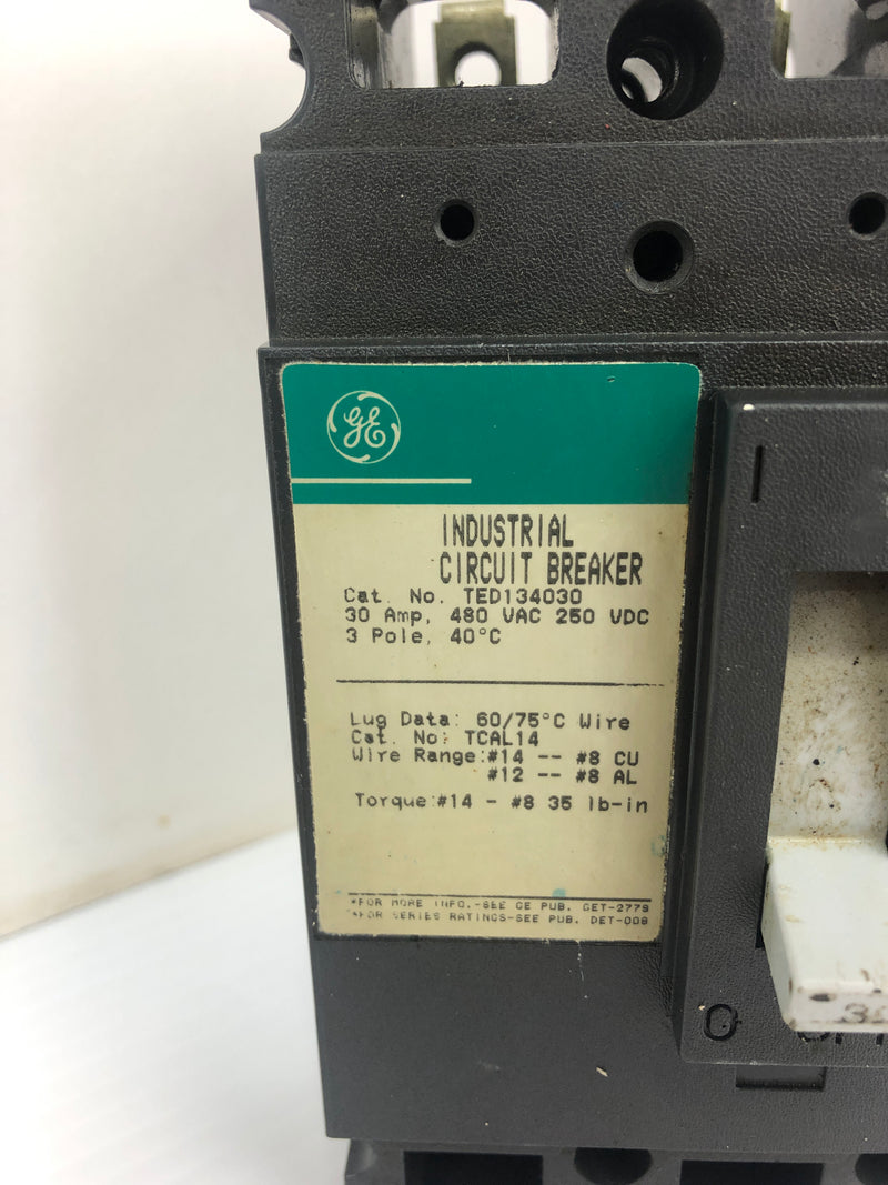 General Electric TED134030 Industrial Circuit Breaker 30A 3P 50/60Hz