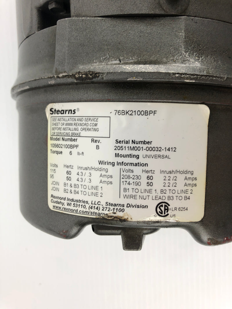 Baldor Reliance VBM3116T Brake Motor 1HP 1750RPM 3PH with Stearns 105602100BPF