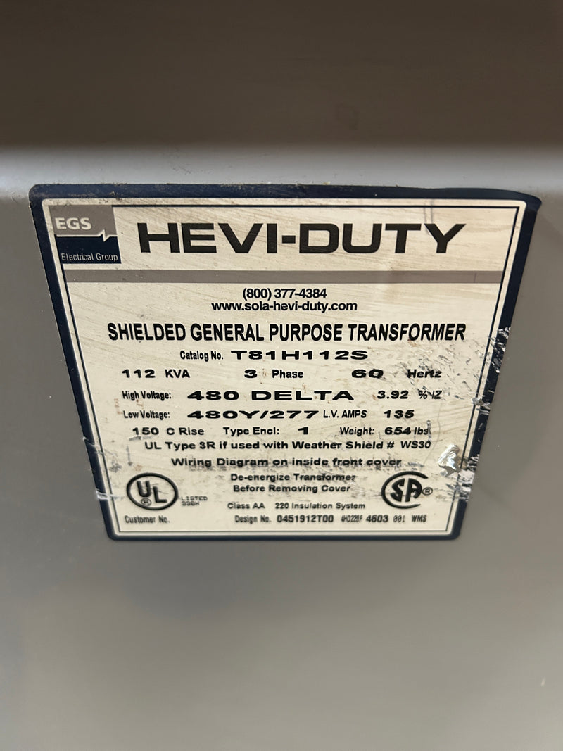 EGS Hevi-Duty T81H112S Shielded General Purpose Transformer 112kVA 3PH 480V