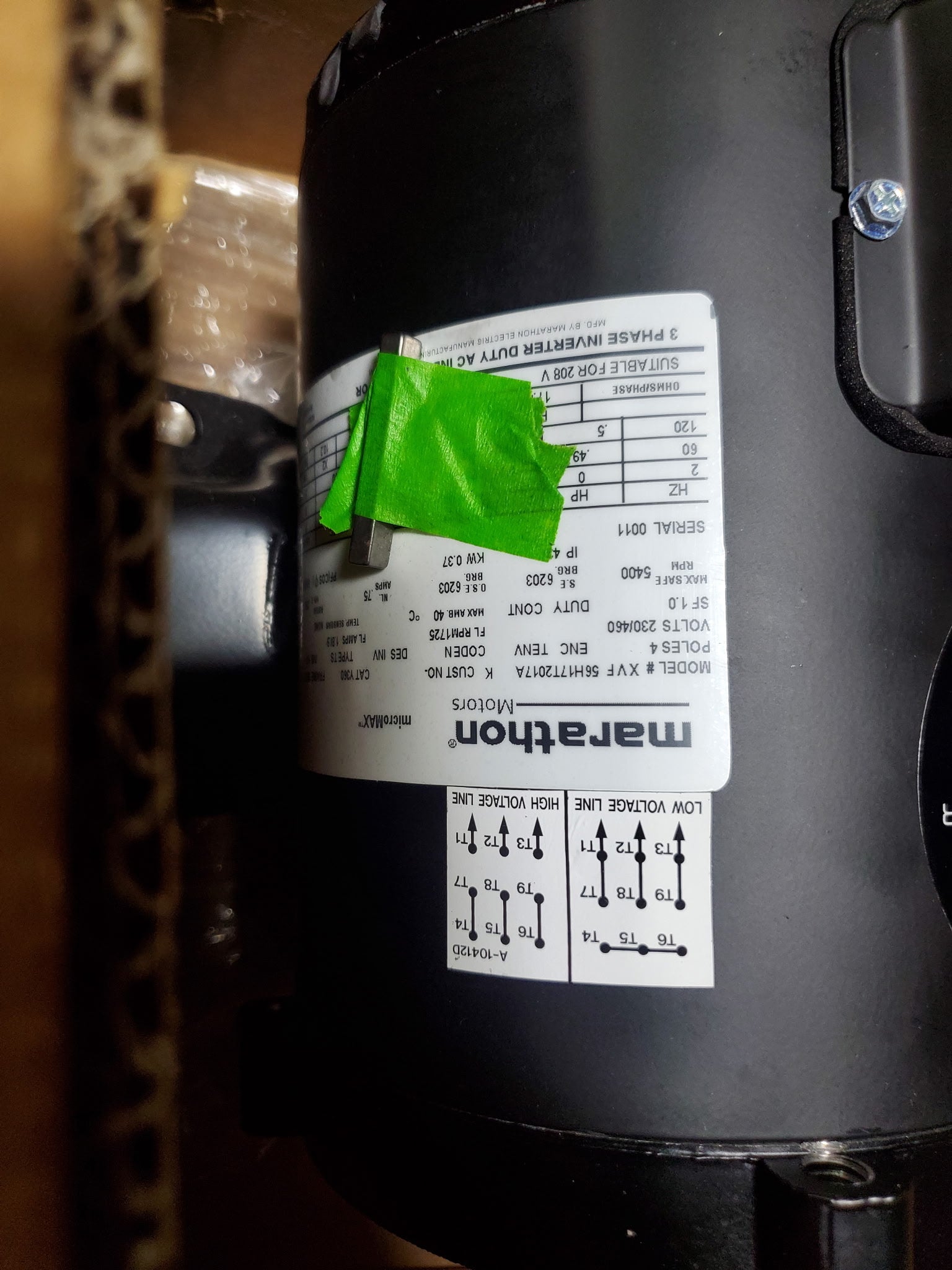 Marathon 56H17T2017A MicroMax Electric Motor 1725 RPM 0.5 HP 3 PH 56C Frame