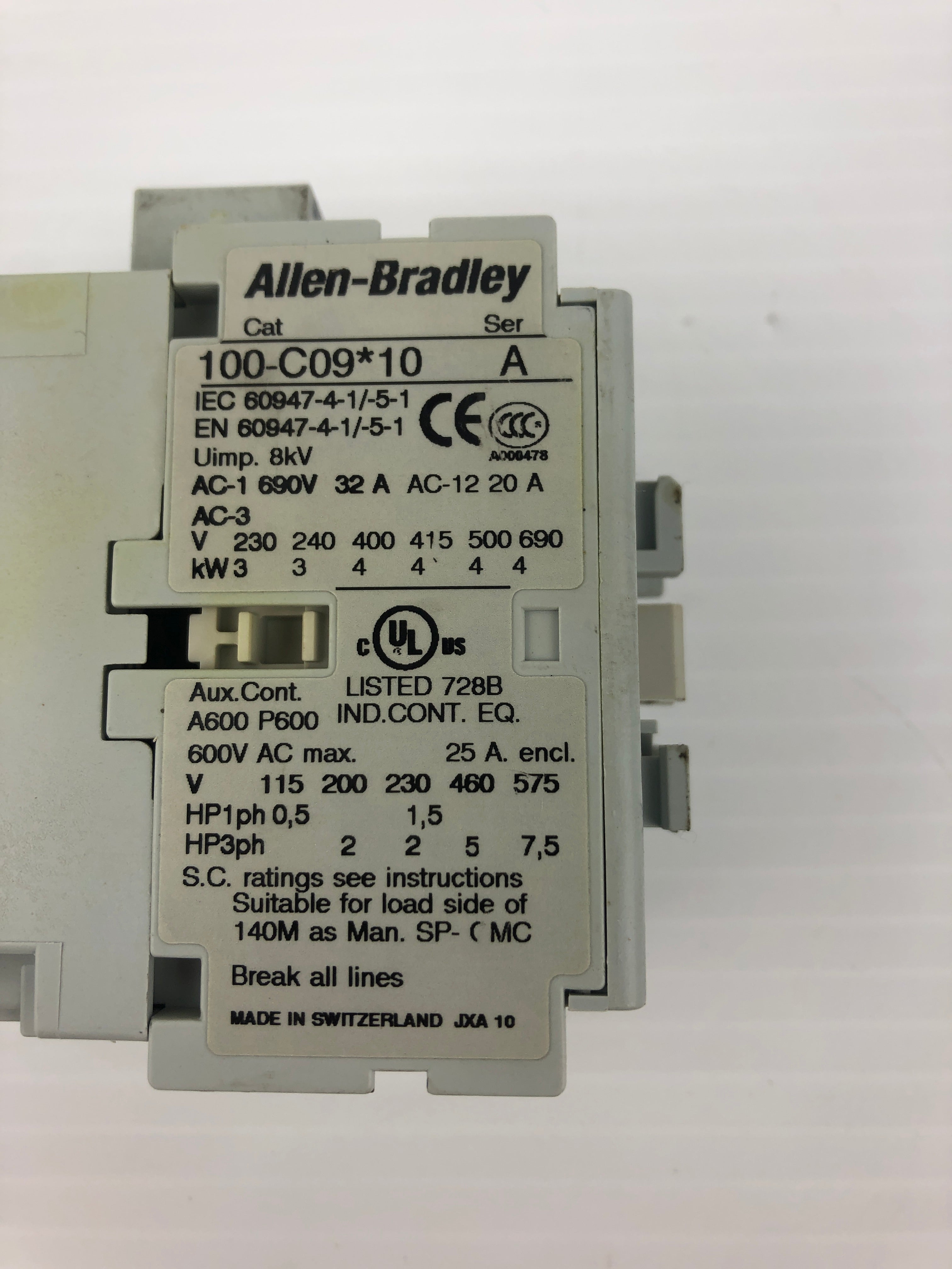 Allen-Bradley 100-C09*10 Contactor Ser. A 690V 32A 3PH 6kV - Lot of 2