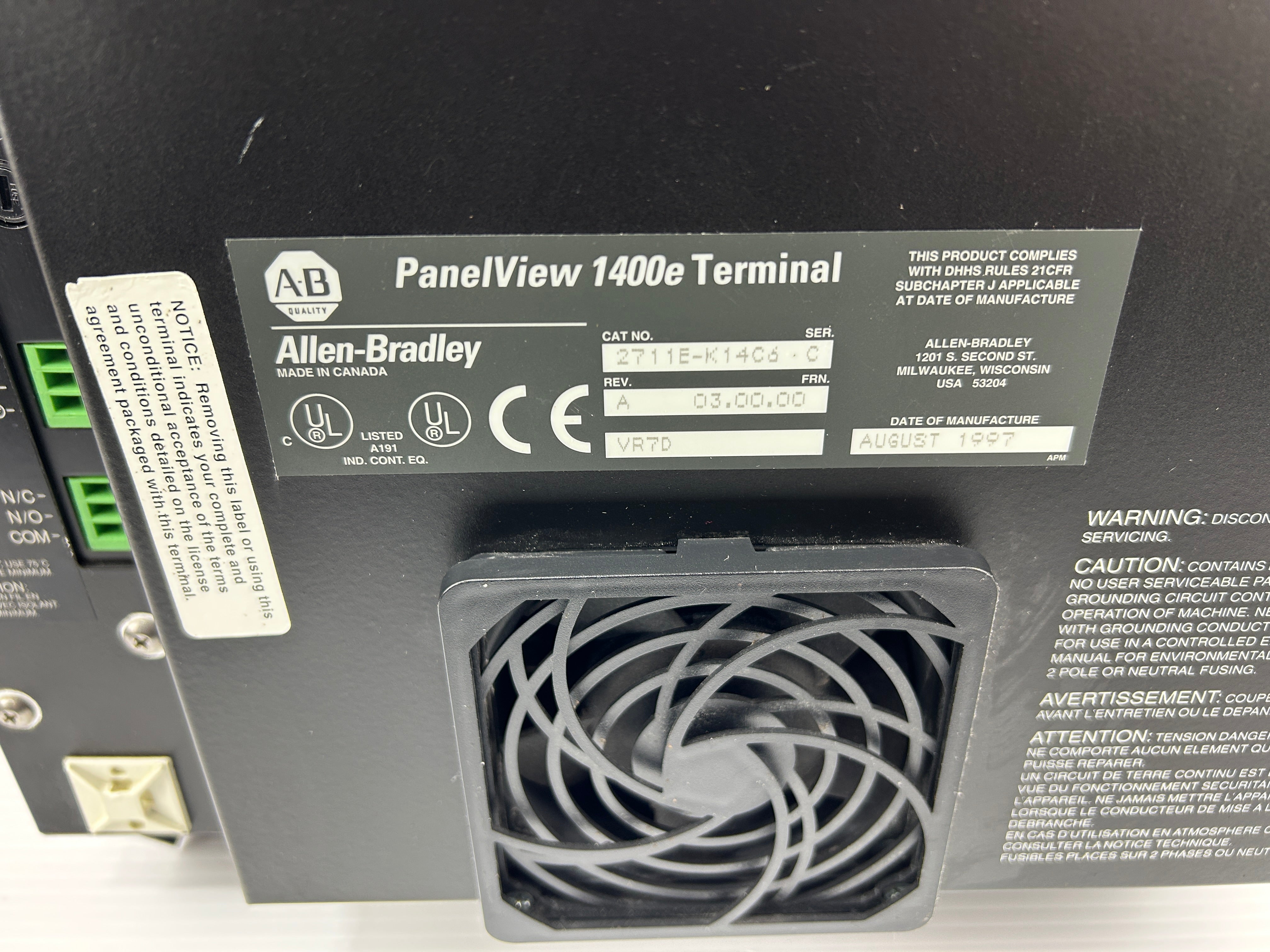 Allen Bradley 2711E-K14C6 PanelView 1400e Series C Rev A FRN 3.00 PLC Panel
