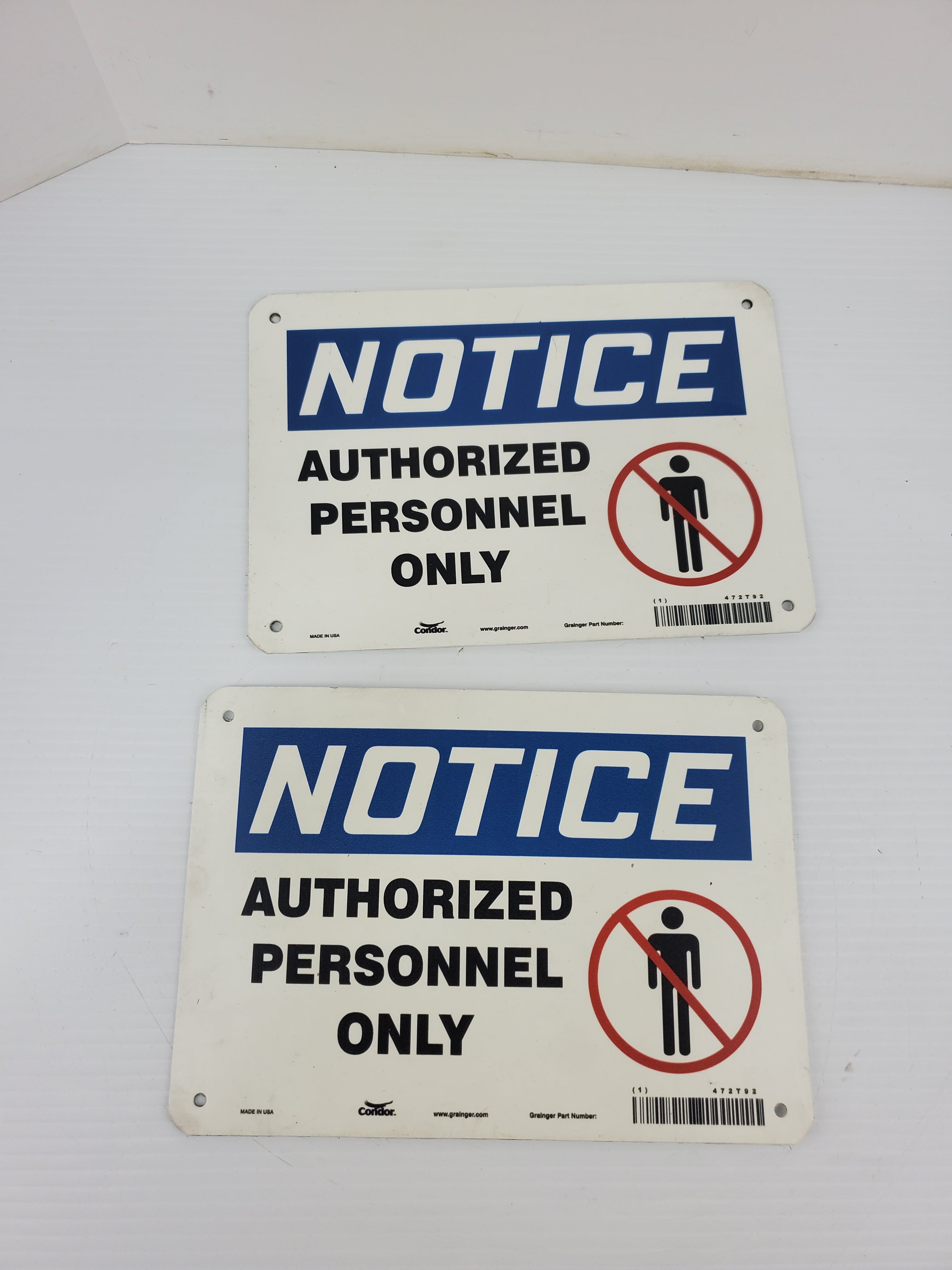 Grainger Condor 472T92 Notice Authorized Personnel Only Plastic Signs - Lot of 2