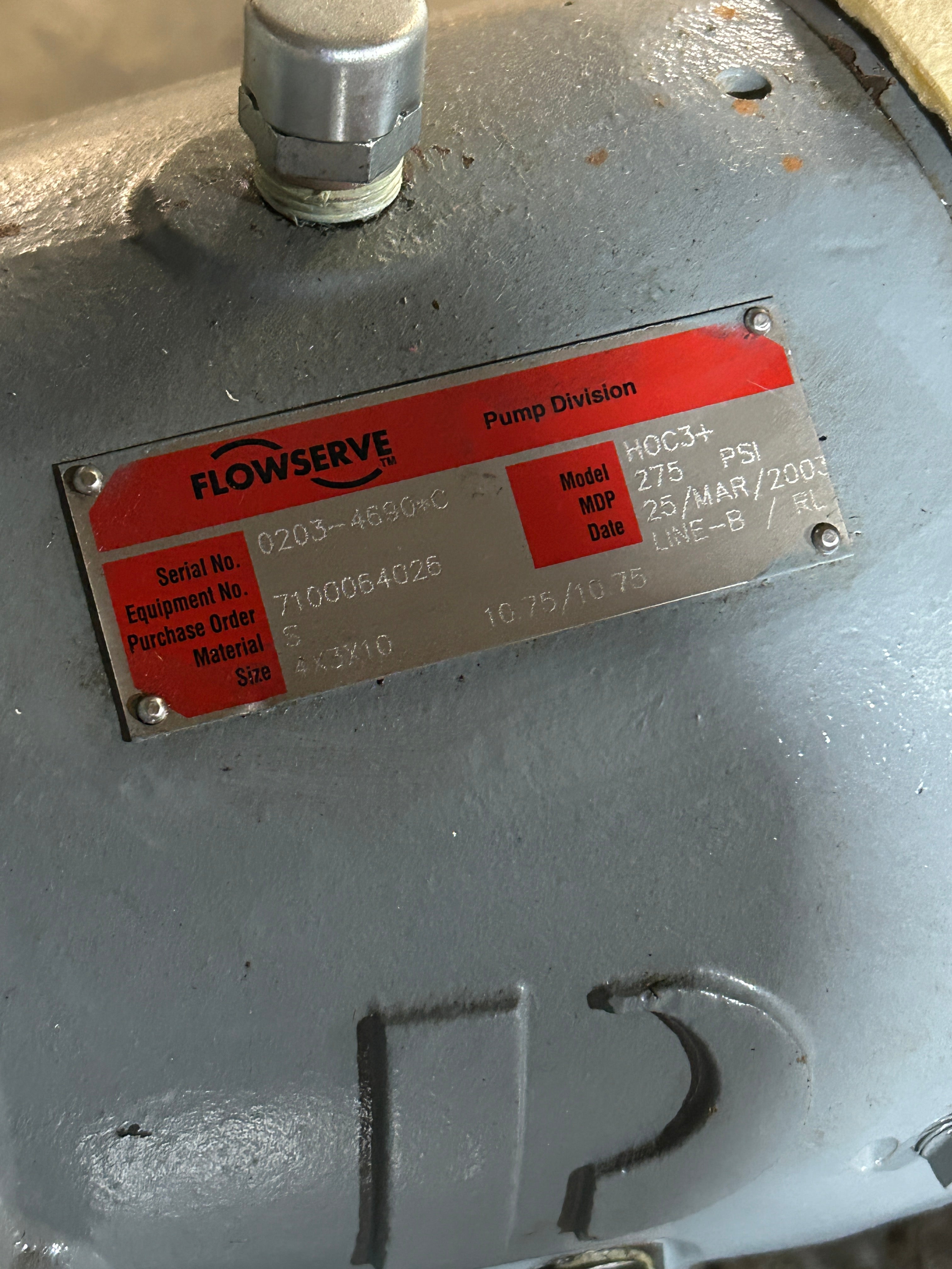Ingersoll-Dresser Flowserve HOC3+ Pump Assembly 4x3x10 Steel 275PSI