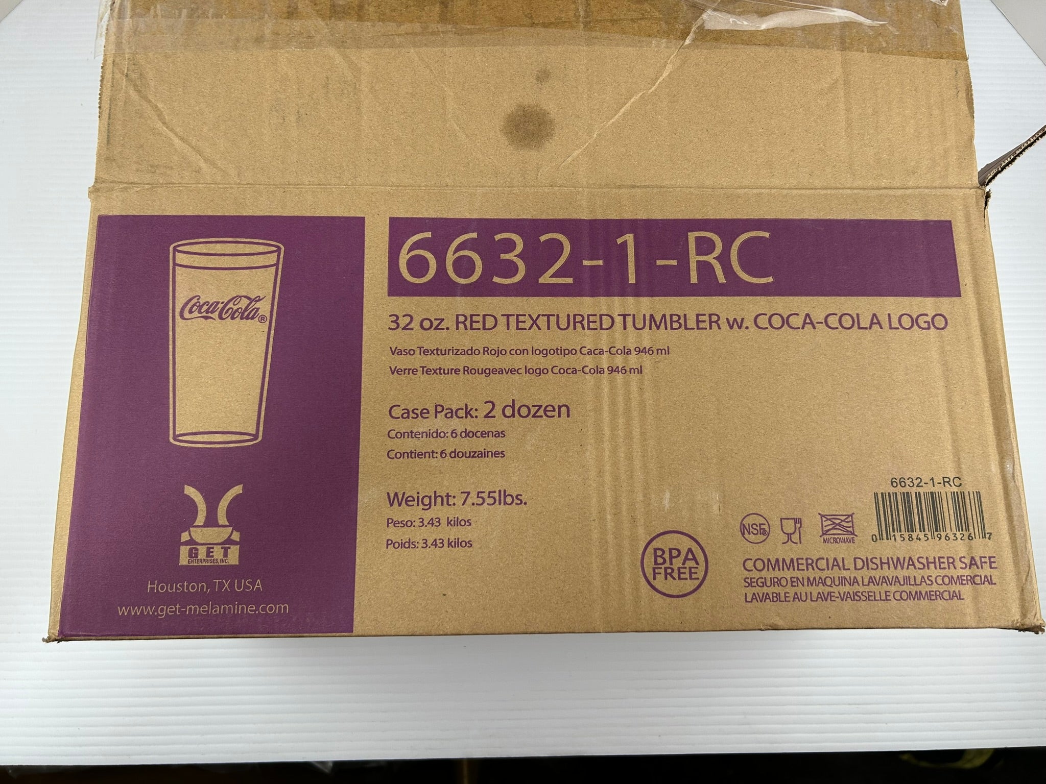 Coca-Cola 32oz Red Textured Cups Restaurant Tumbler GET 6632-1-RC - Box of 24