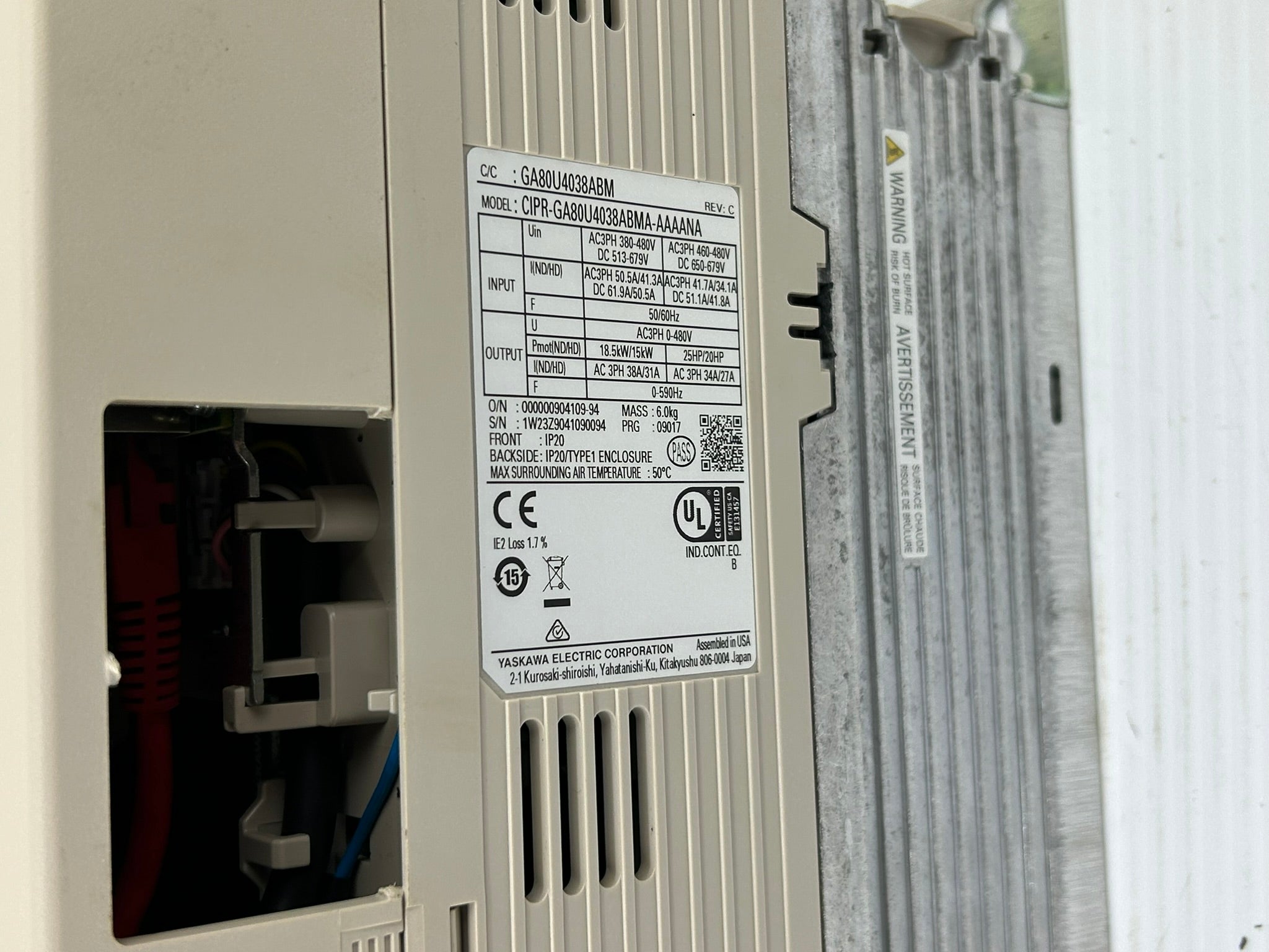 Yaskawa CIPR-GA80U4038ABMA-AAAANA AC Drive Series C