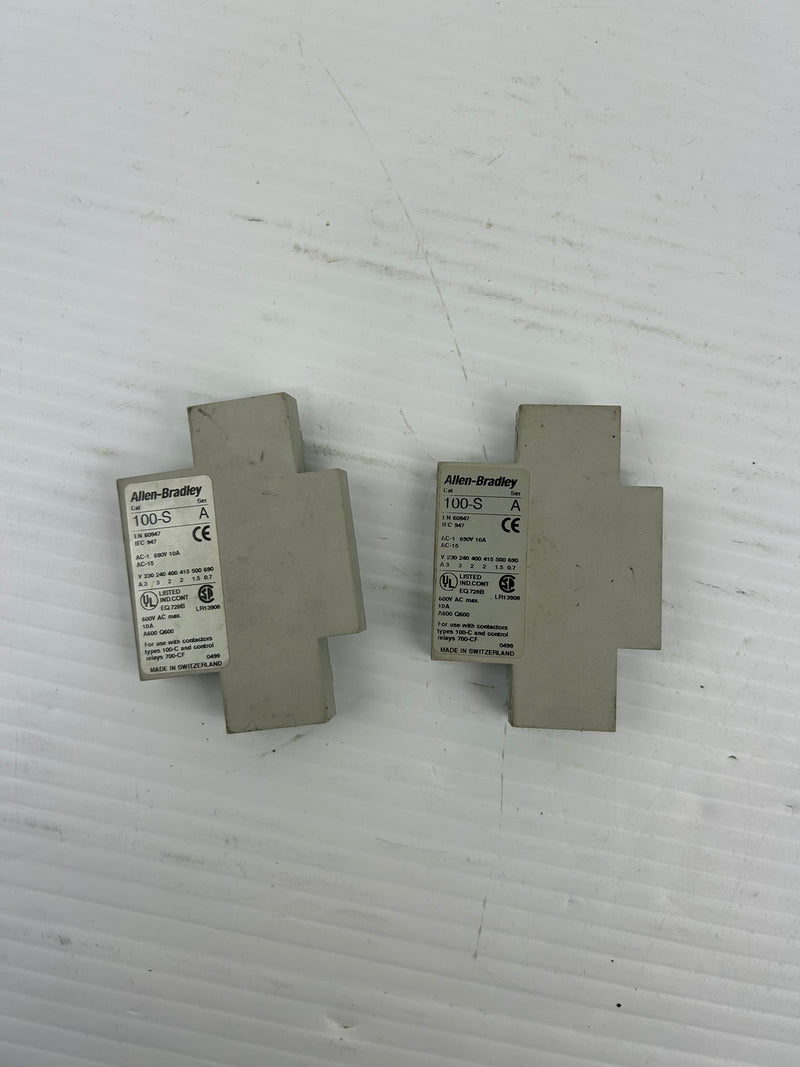 Allen-Bradley 100-S Auxiliary Contact Block Series A 690V 10A - Lot of 2