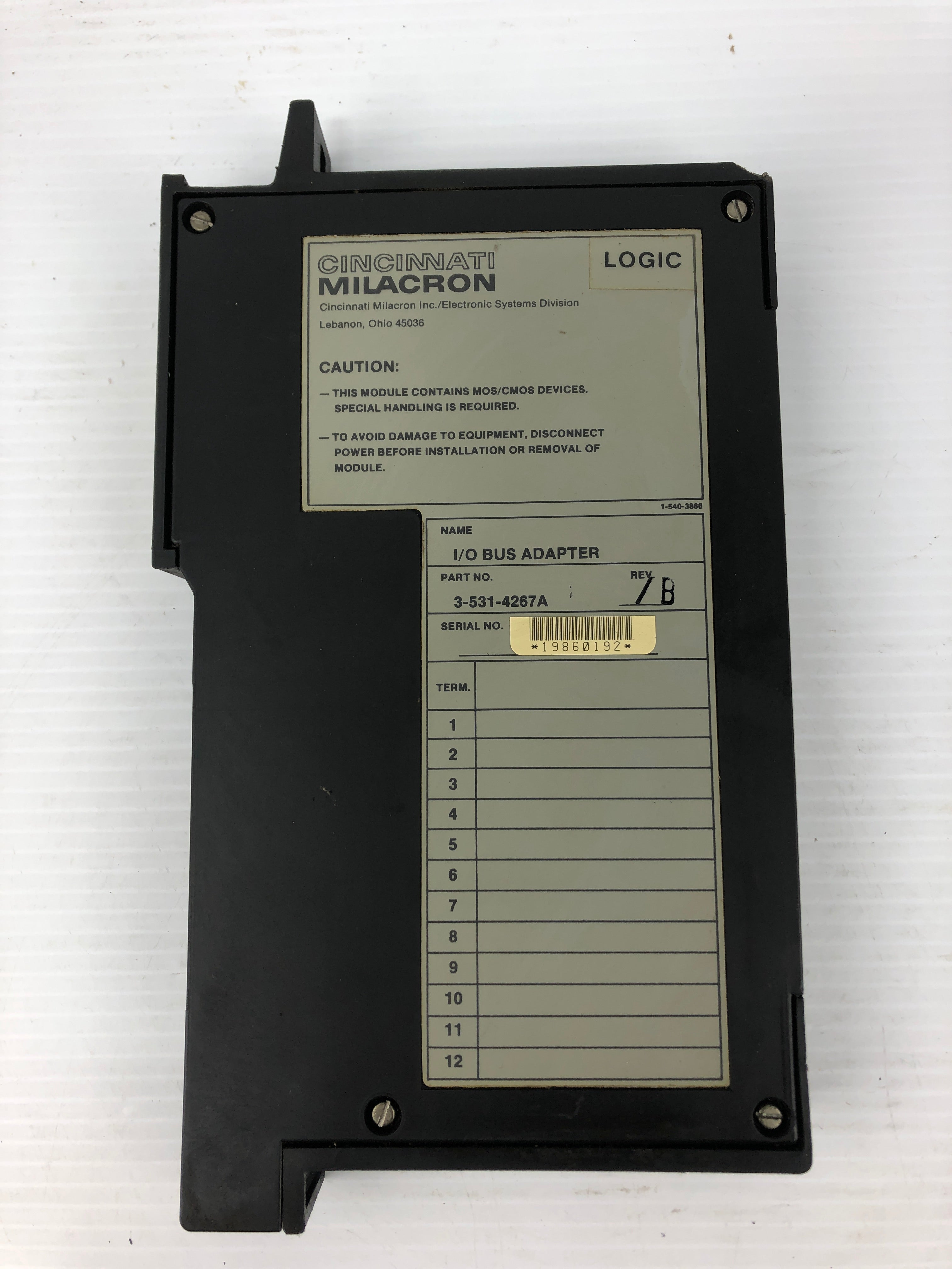 Cincinnati Milacron 3-531-4267A I/O Bus Adapter PLC Module Rev. B