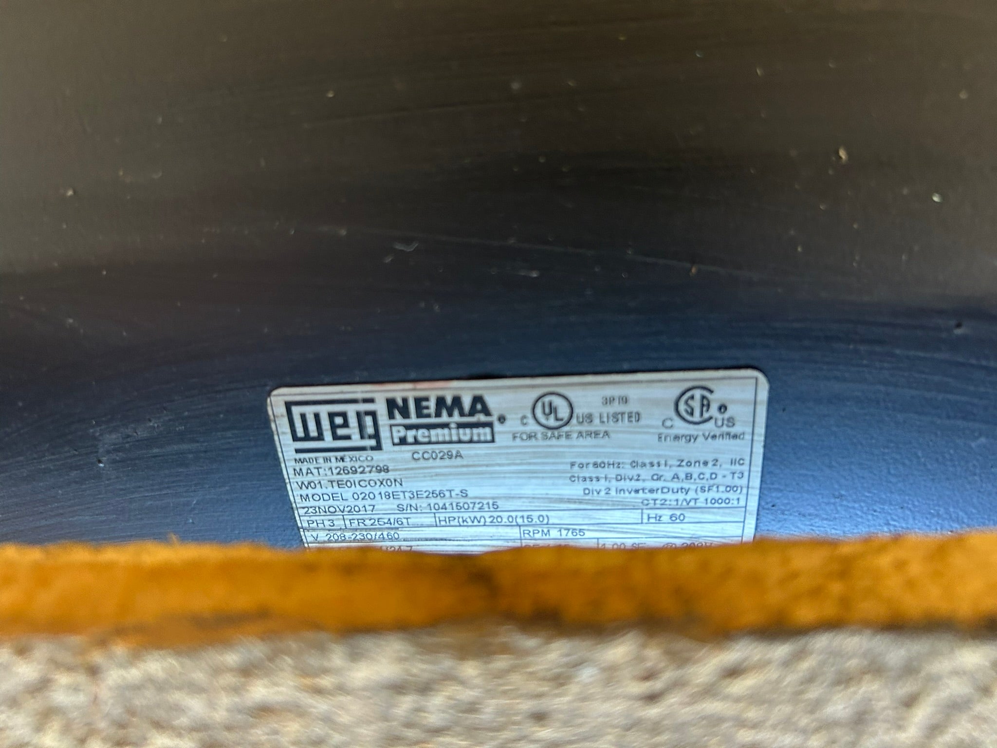 WEG 02018ET3E256T-S Electric Motor 20HP 3PH TEFC 208-230/460V 1765 RPM