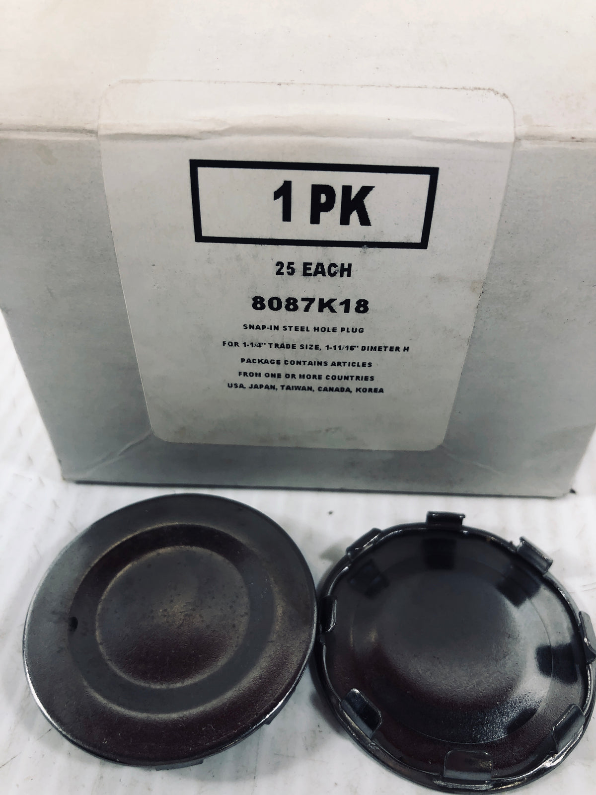 Steel Snap In Button Hole Plug 1-1/4" Trade Size 1-11/16 8087K18 - Box of 25