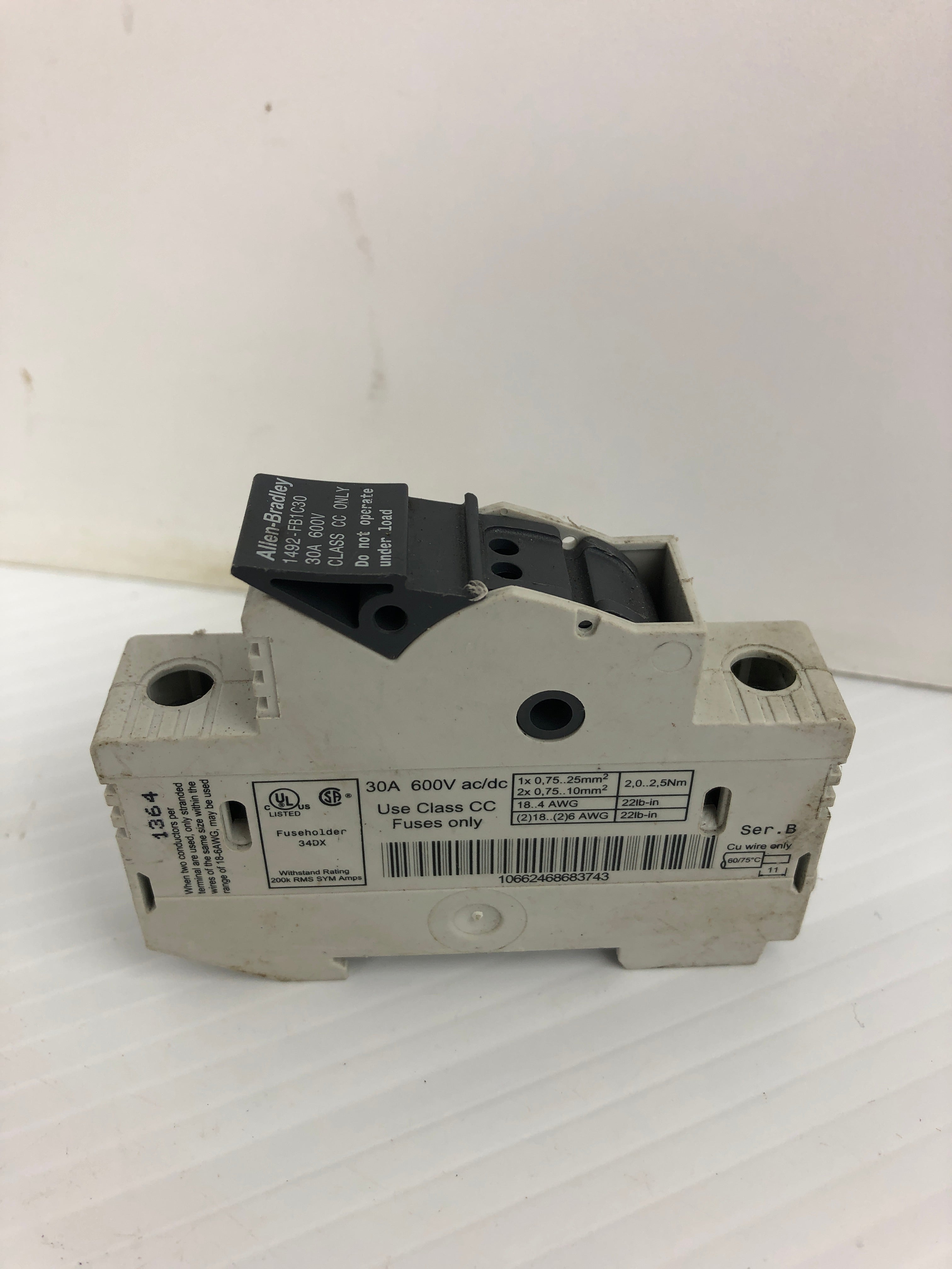 Allen-Bradley 1492-FB1C30 Fuse Holder Ser. B 600V 30A 1P - Lot of 2