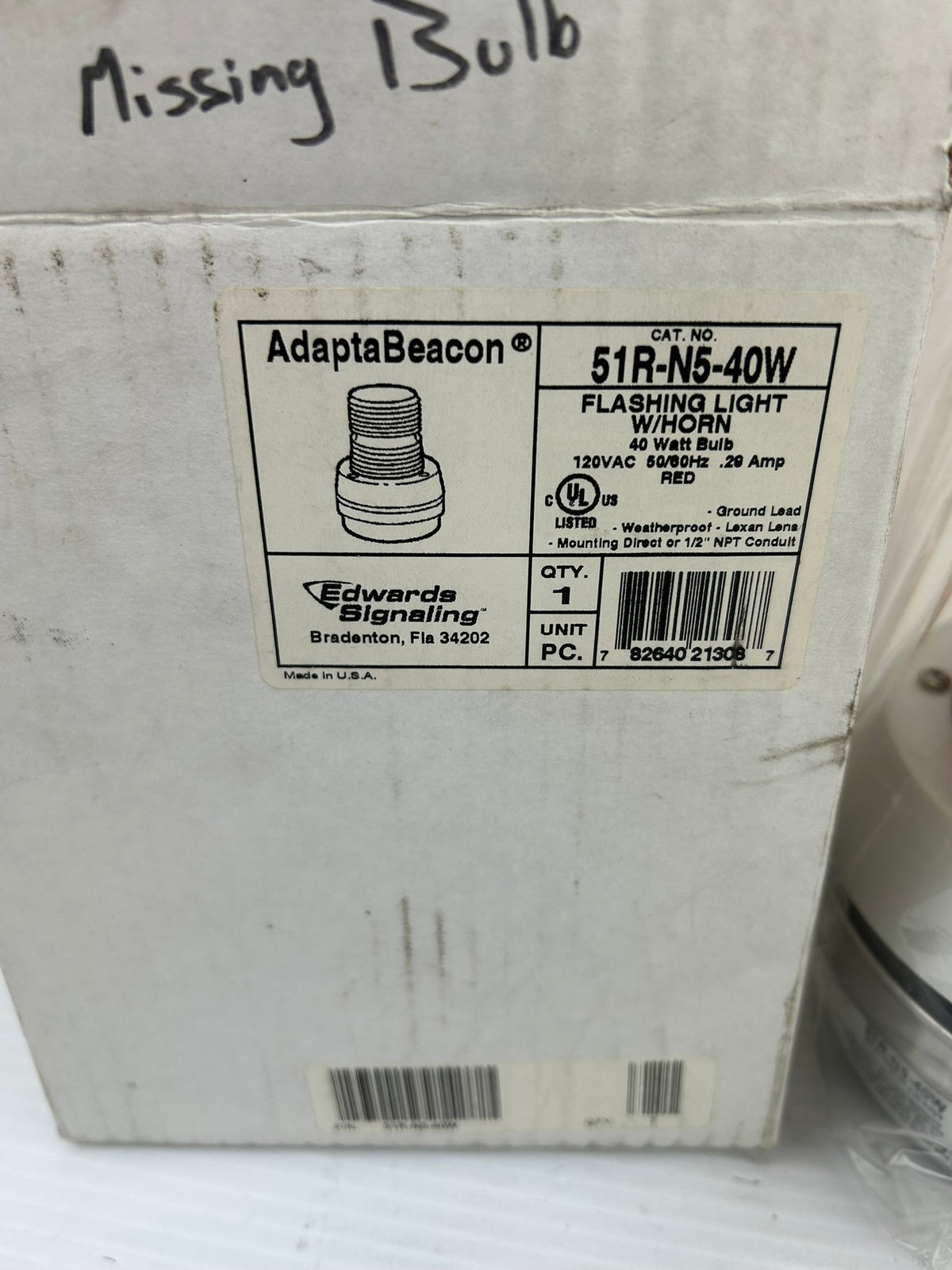 Edwards Signaling Adaptabeacon 51R-N5-40W Red Flashing Light w/Horn - No Bulb