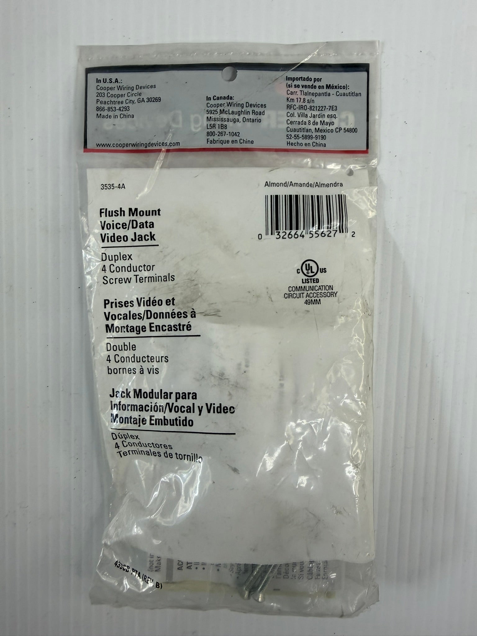 Cooper Wiring Flush Mount Voice/Data Video Jack 3535-4A Lot of 4