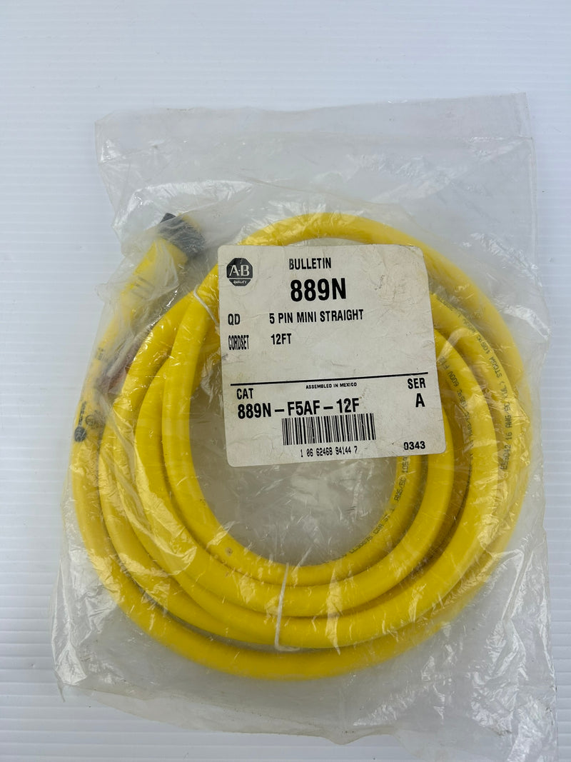 Allen Bradley 889N-F5AF-12F 5 Pin Mini Straight Cable 12 Foot Series A