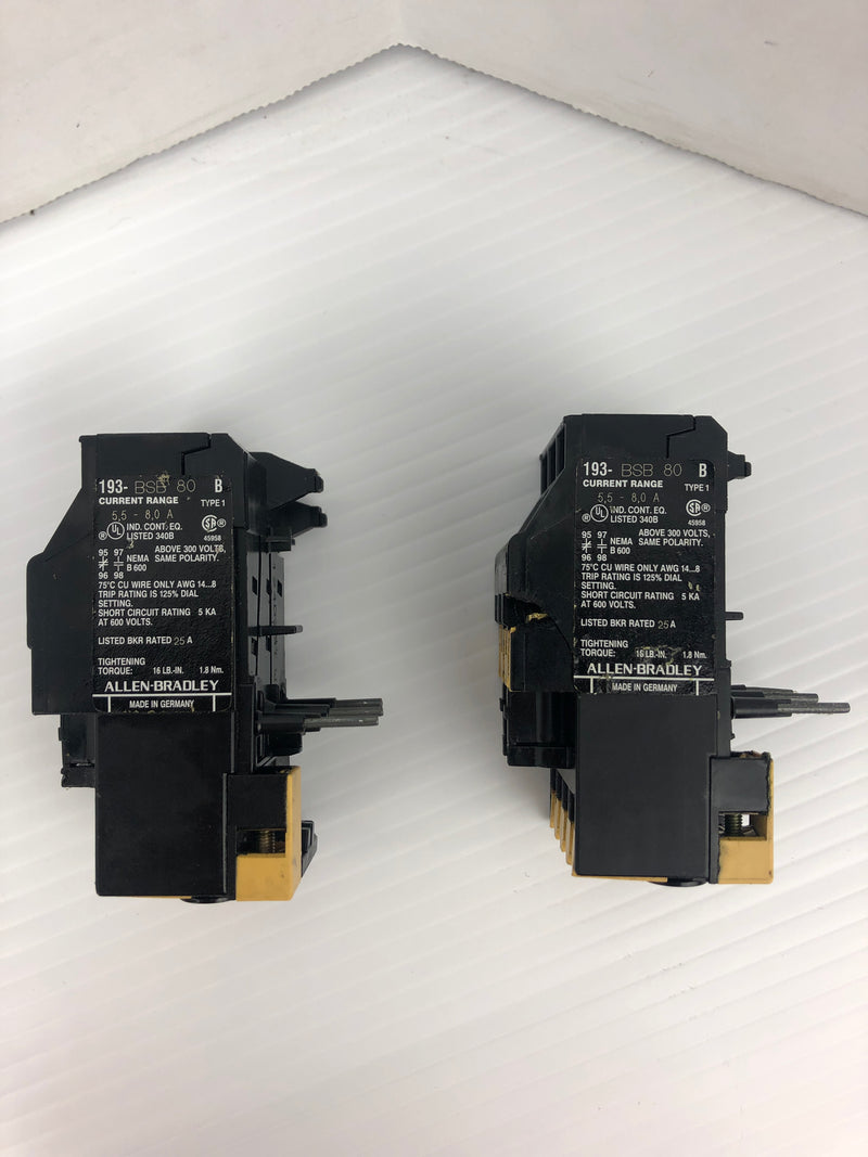 Allen-Bradley 193-BSA80 Overload Relay Type: 1 Ser. B 660V 20A - Lot of 2