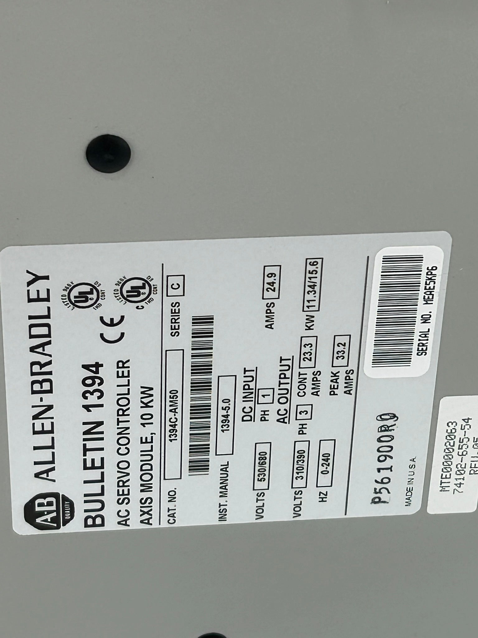 Allen Bradley 1394 10KW Axis Module AC Servo Controller 1394C-AM50 Series C