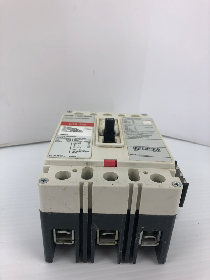 Eaton EHD 14K Cutler-Hammer Industrial Circuit Breaker 480VAC 100A 3P 50/60Hz