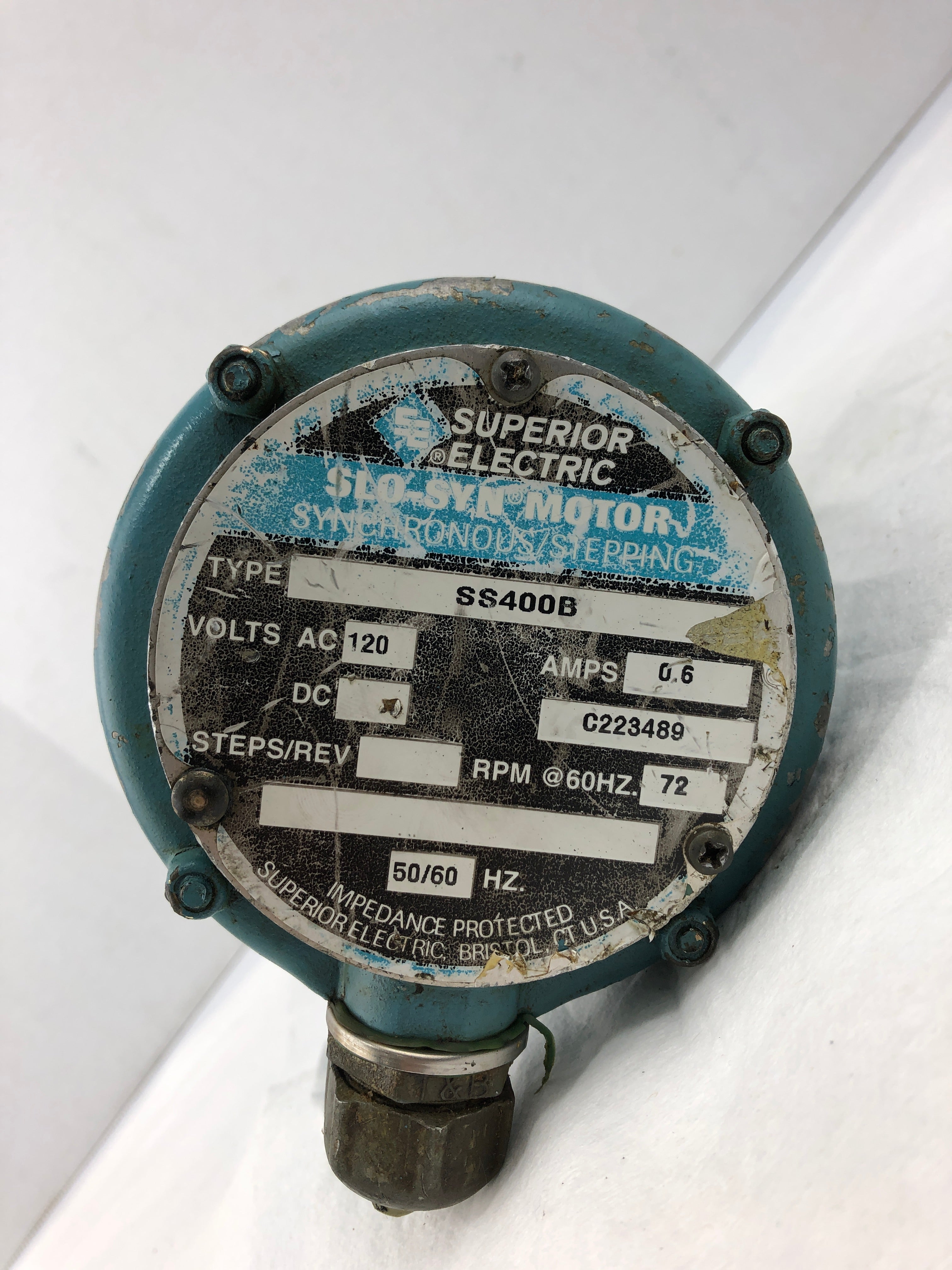 Superior Electric SS400B Slo-Syn Stepping Motor 72RPM 120V 0.6A 50/60Hz