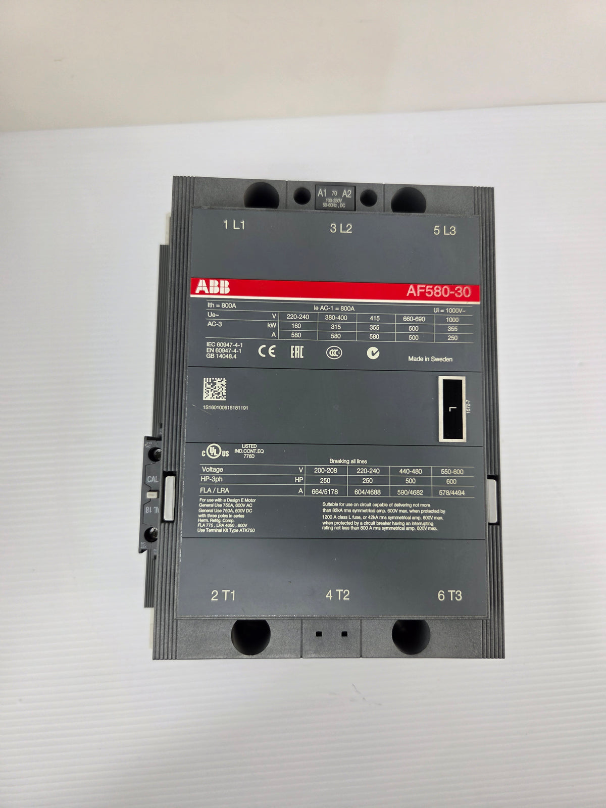 ABB AF580-30 Contactor 3PH 580A AC-3 800A AC-1 3 Pole 100-250VAC/DC Coil 600V