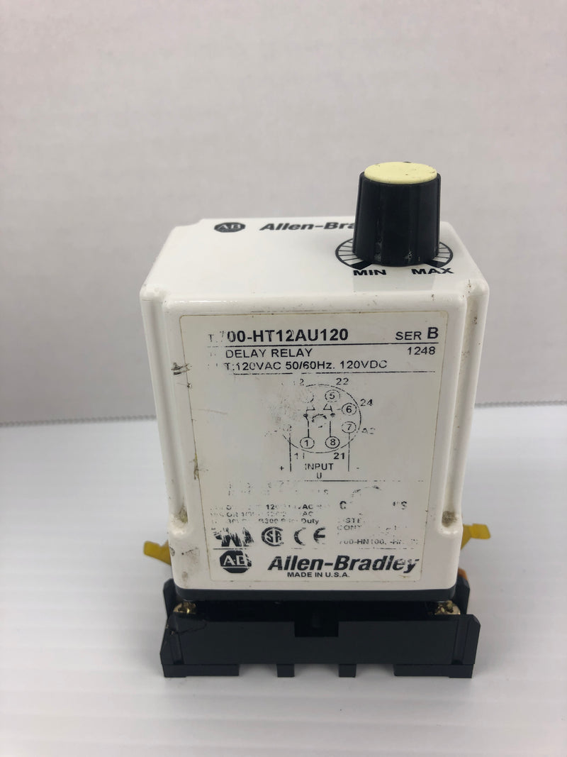 Allen-Bradley 700-HT12AU120 Time Delay Relay Ser. B 120VAC 50/60Hz With Base