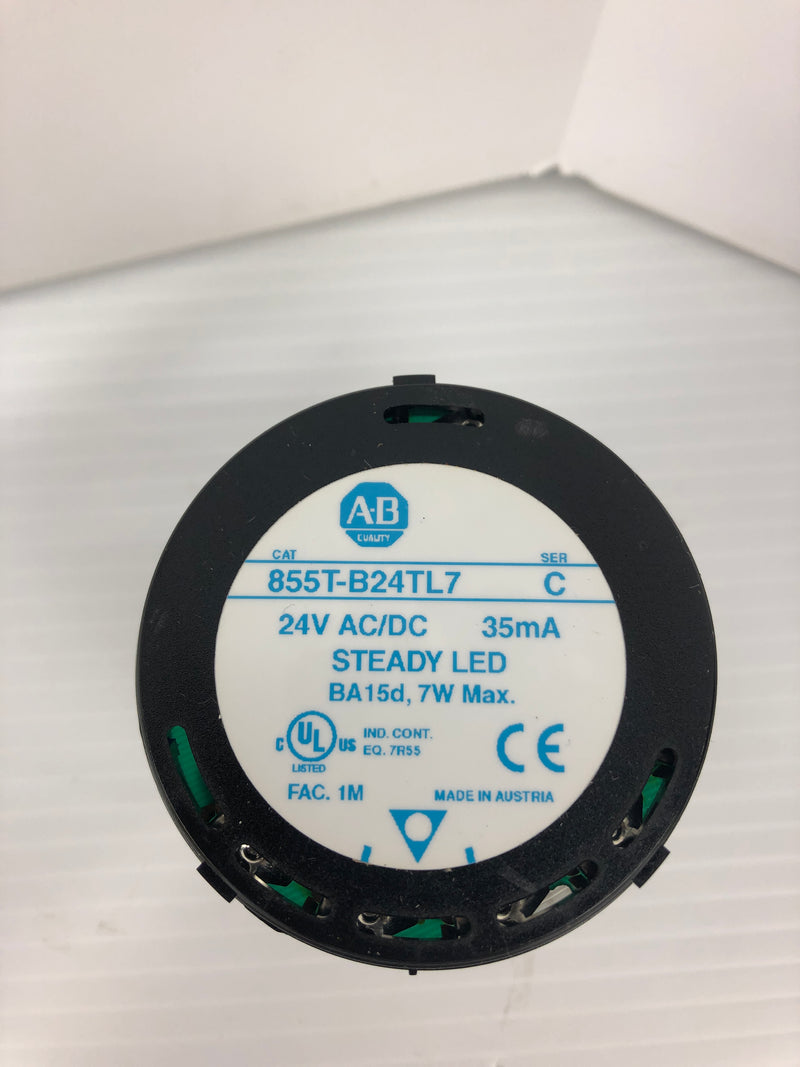 Allen-Bradley 855T-B24TL7 Clear Steady LED Stack Light Type: 4,4X,13 Ser. C 24V